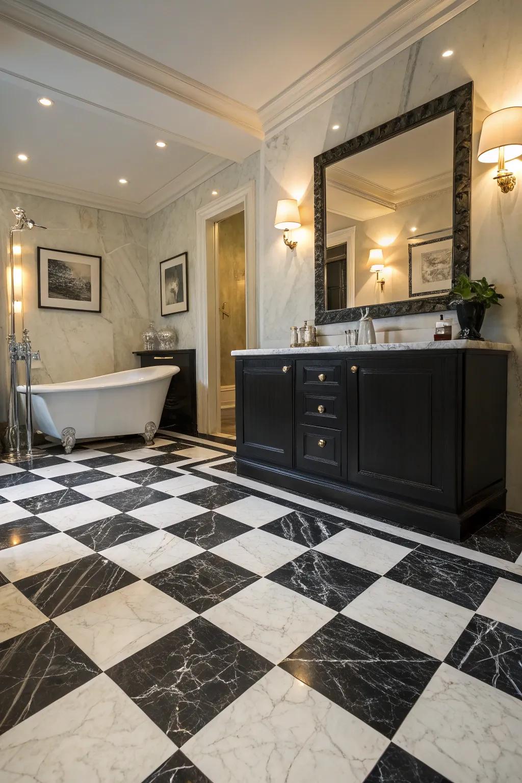 Add a dash of retro charm with checkered marble flooring in your bathroom.