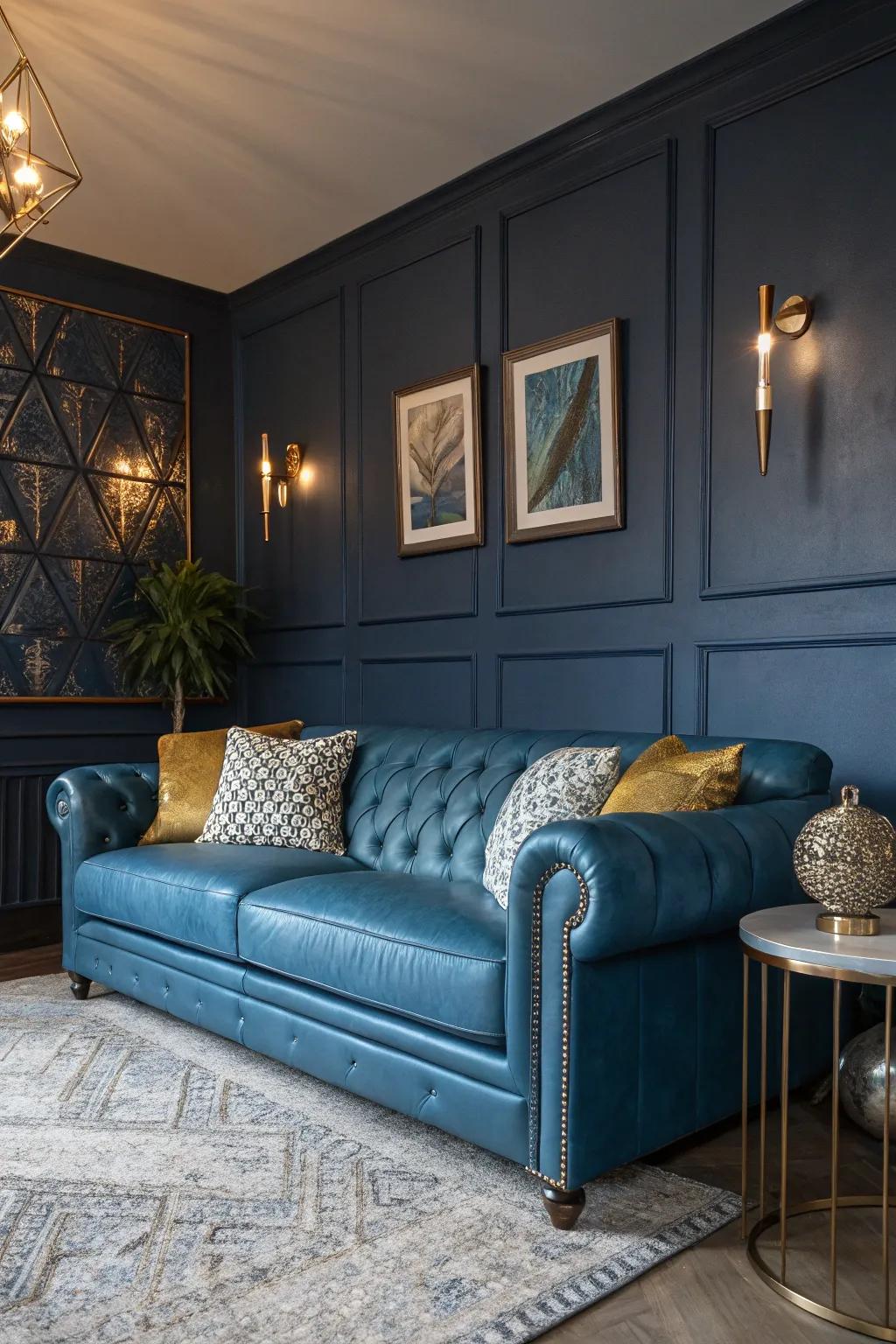 Infuse your space with personality through artistic accents and bold colors. 🎨 #ArtisticHome #BlueCouch