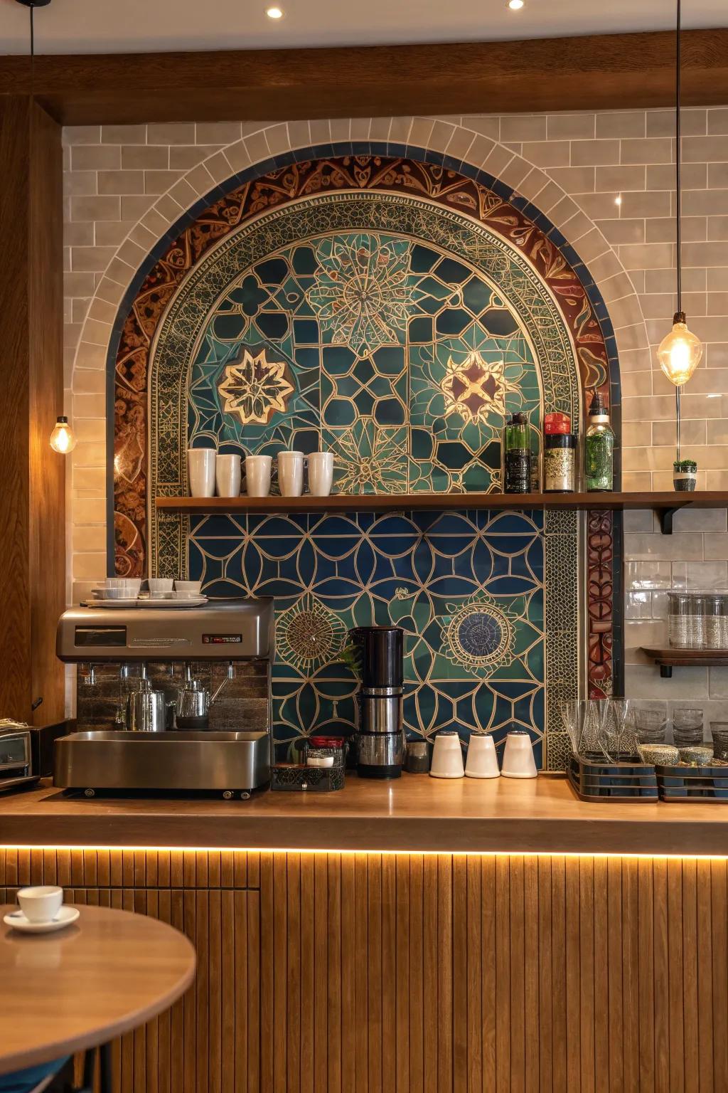 Infuse artistry into your coffee bar with intricate mosaic tiles that captivate.
