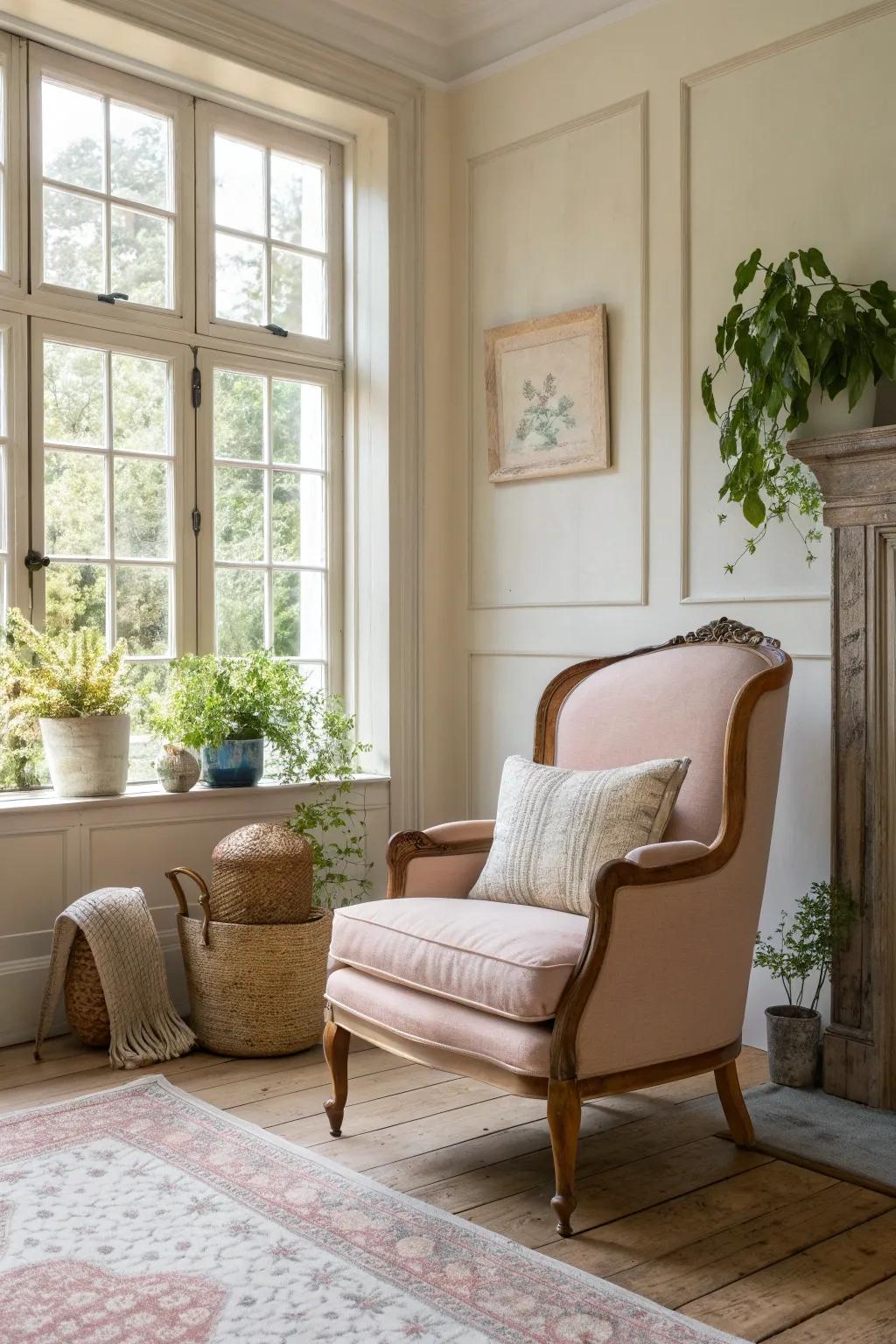 Neutral tones create a calm and inviting colonial style living space.