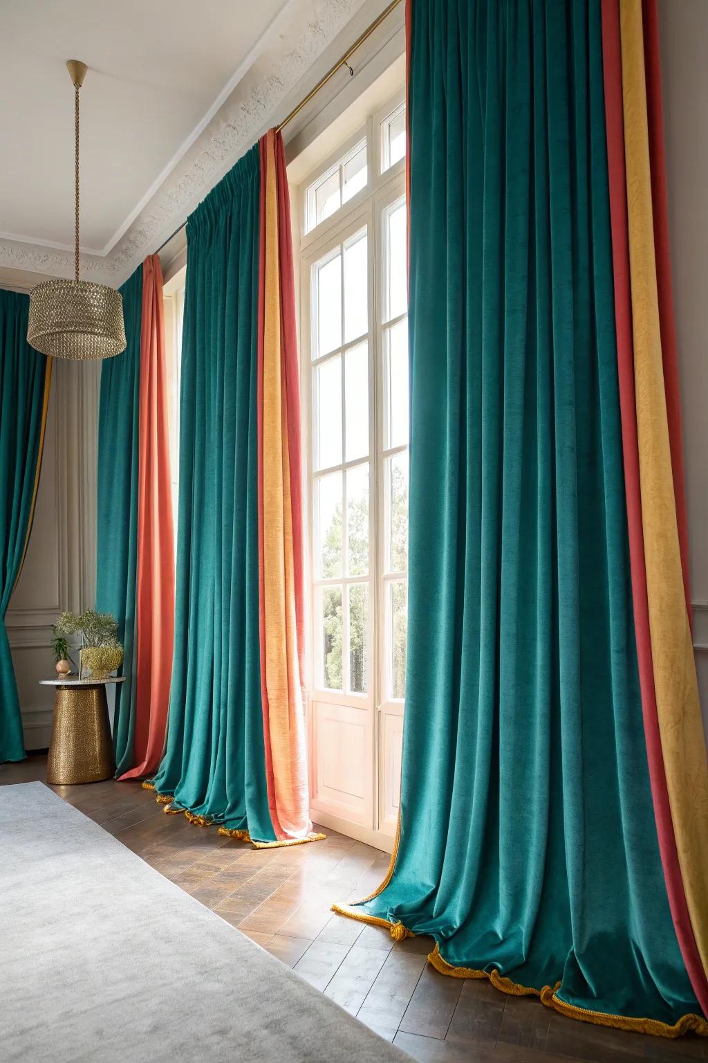 Create a grand atmosphere with floor-to-ceiling drapes that add drama and elegance.