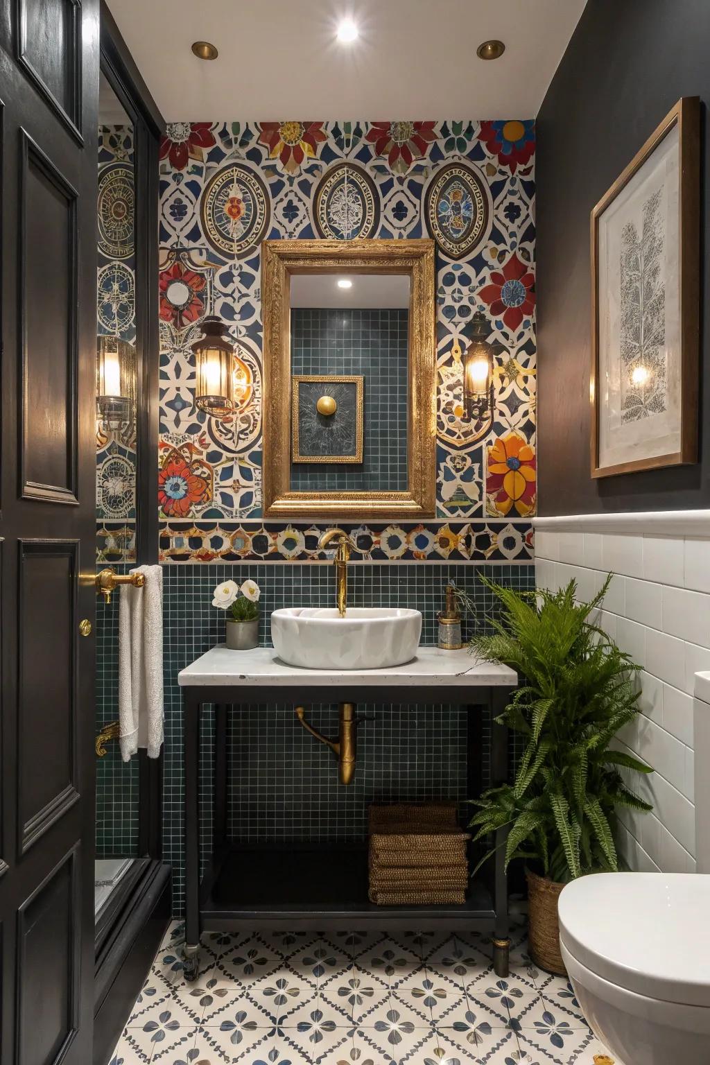 Mix-and-match tiles create a mini art gallery in your bathroom, one tile at a time.