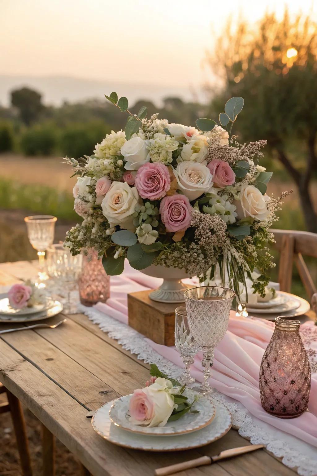 Pastel roses add a romantic touch to your Paris-themed party.