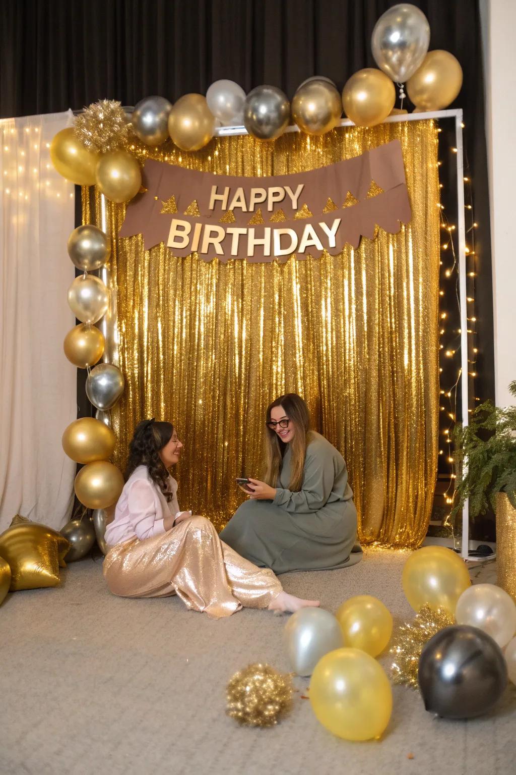 Capture the moment with a glistening gold backdrop that adds a touch of magic to your celebration.