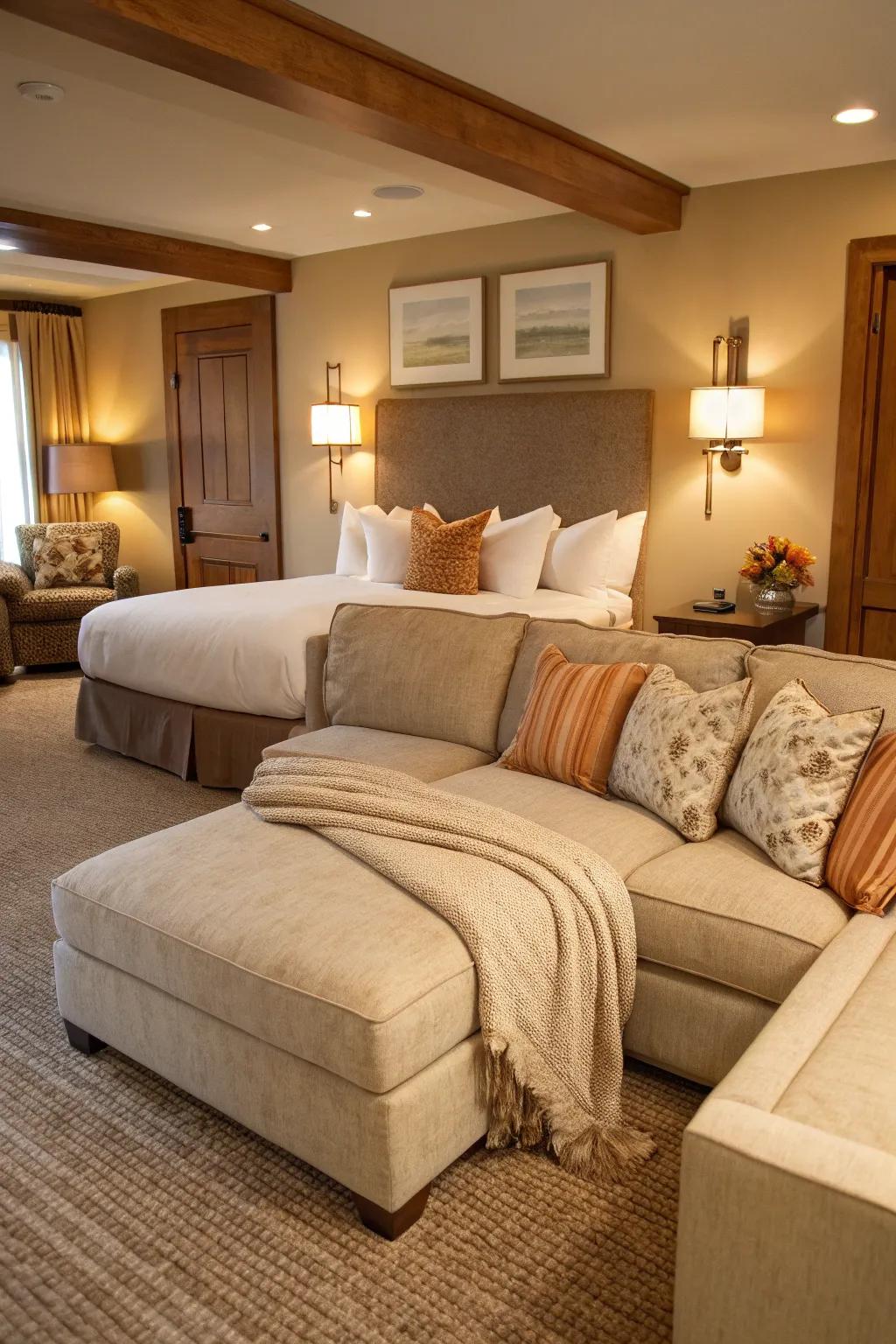 Maximize comfort and style with a sectional sofa bed in your guest room.