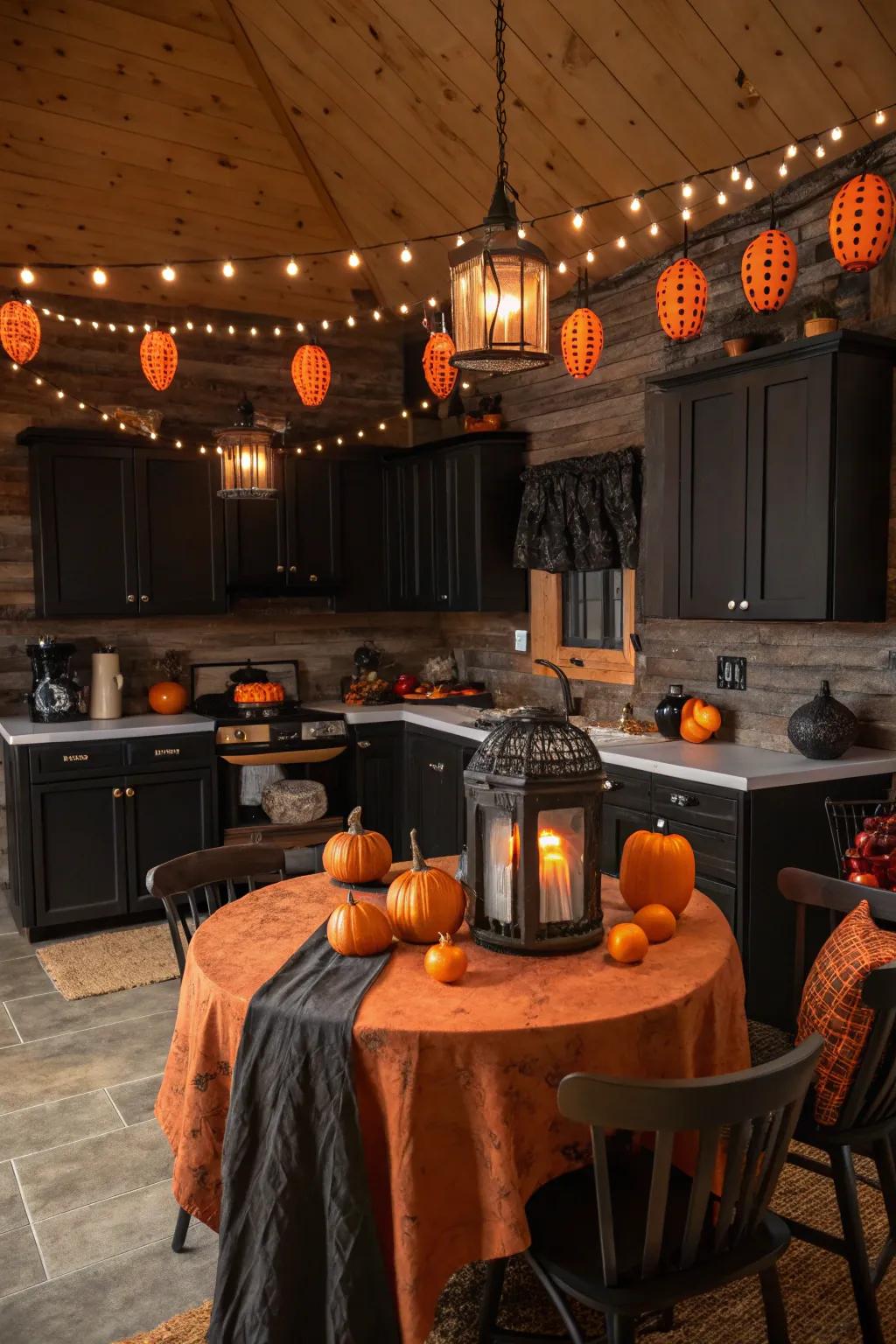 Set the mood with eerie lighting that casts a haunting glow over your kitchen.