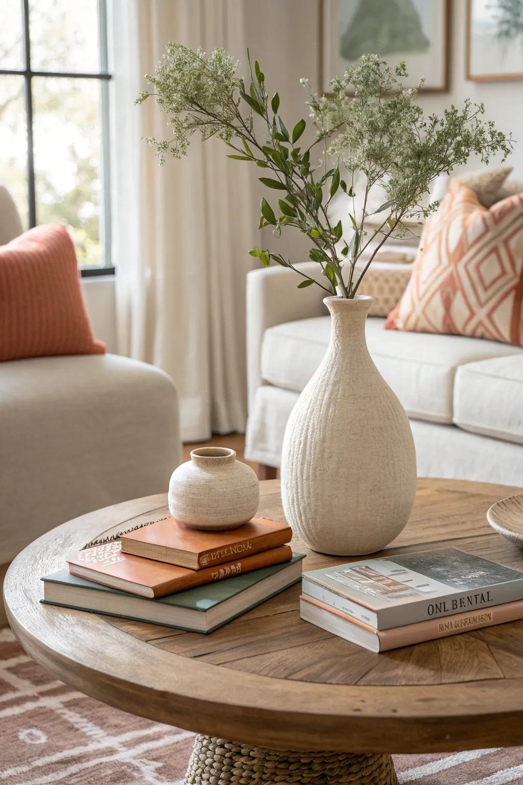 A beautifully styled coffee table brings charm and personality to your hearth room.