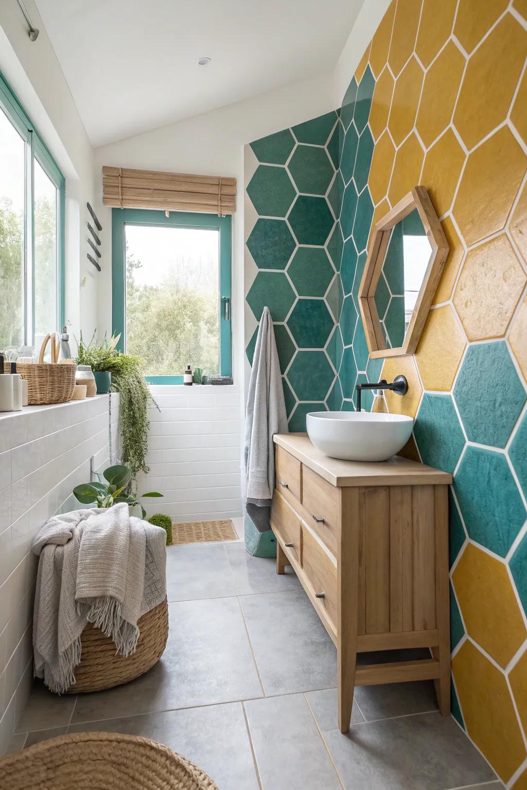 Make a statement with vibrant hexagon tiles that reflect your bold personality.