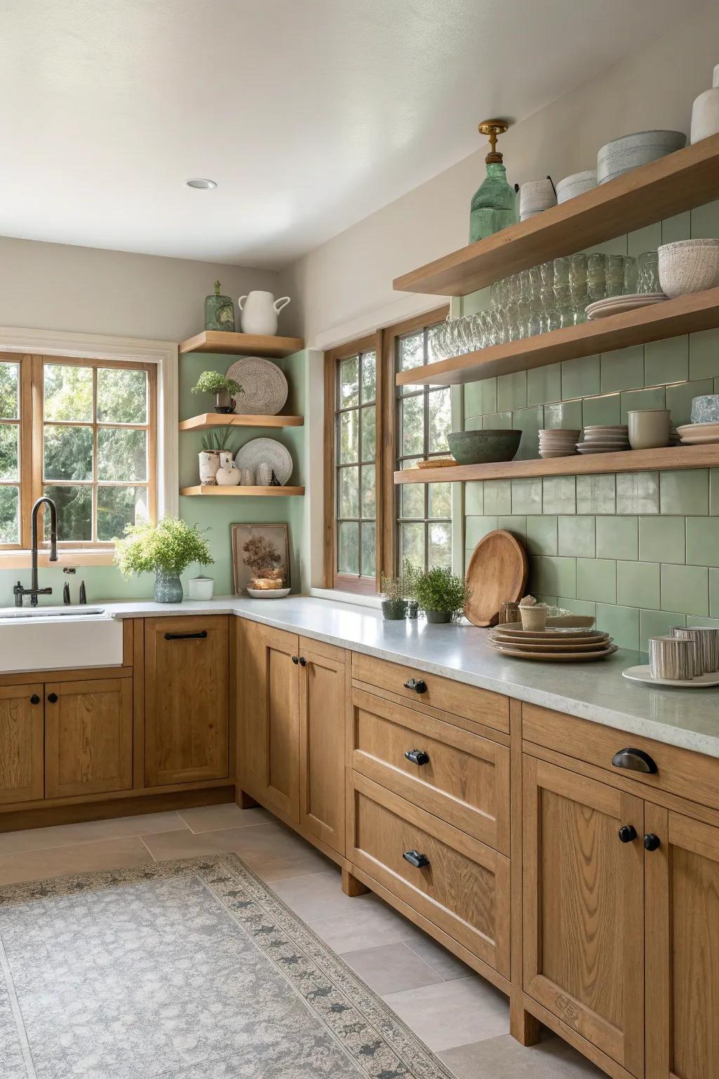 Open shelving adds airiness and charm, perfect for displaying treasures. 🌿 #HomeDecor