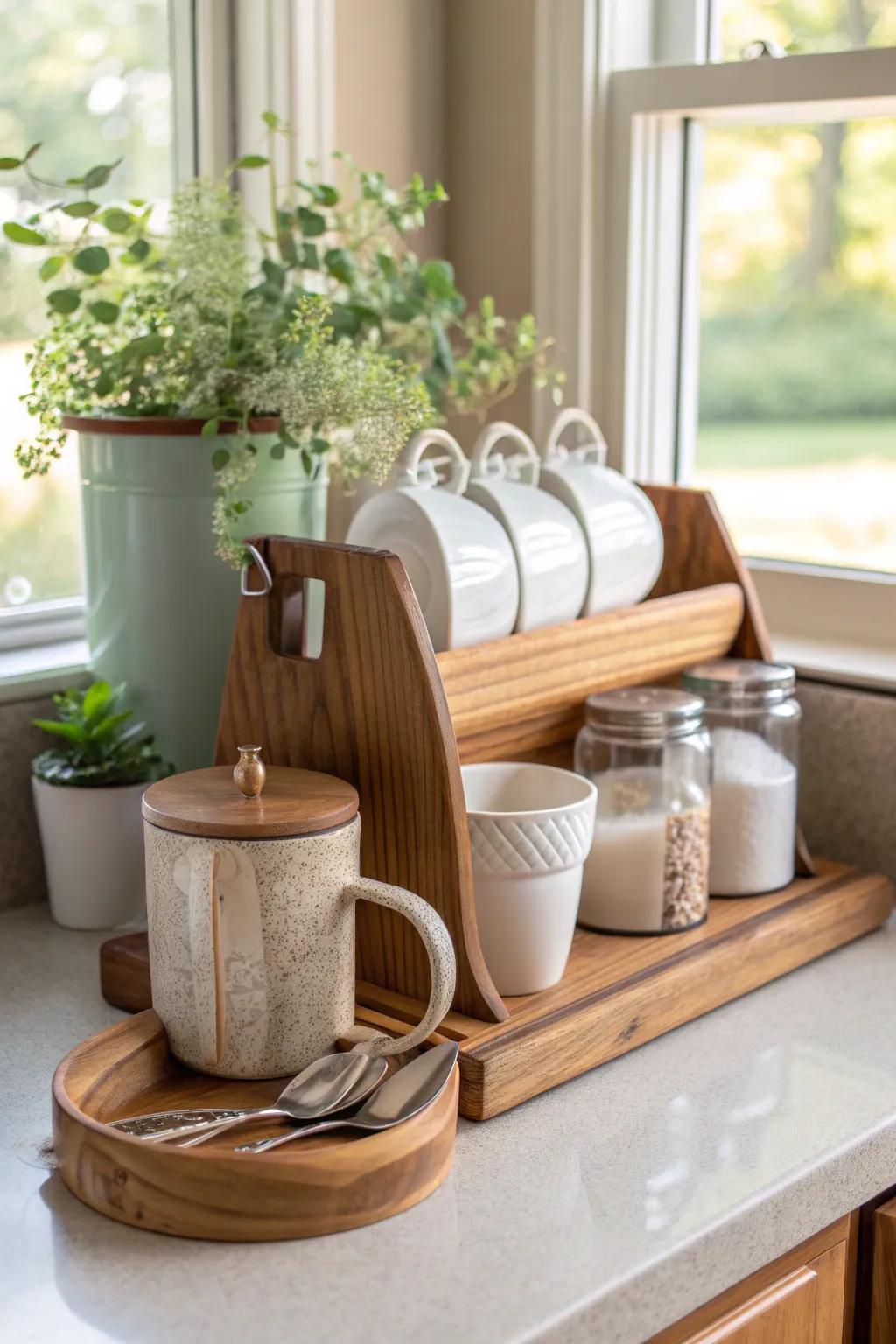 Turn your kitchen corner into a cozy coffee nook for a morning pick-me-up.