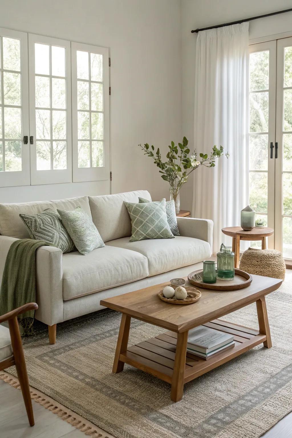 Create a spacious and inviting living area with strategic furniture placement.