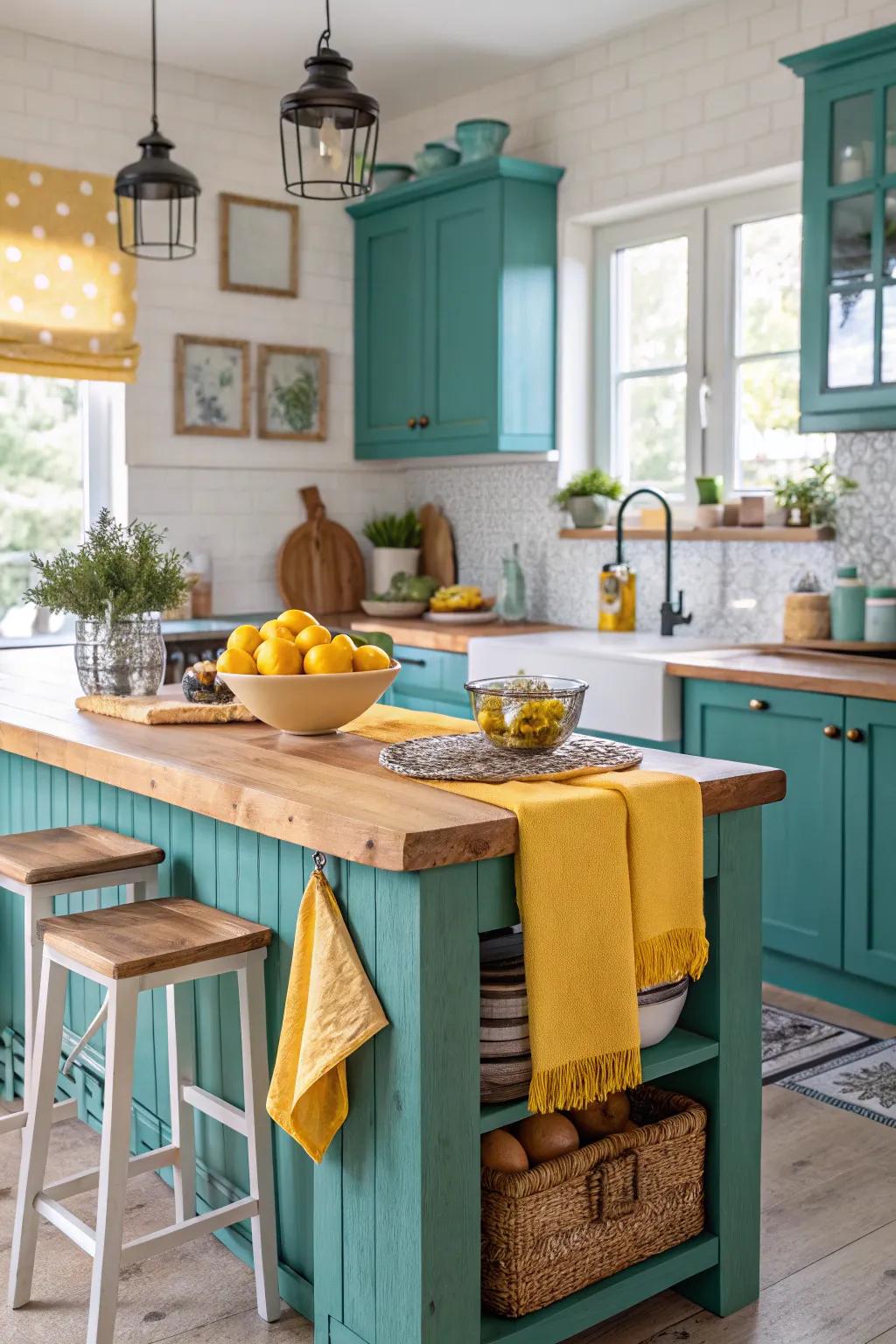 Infuse your kitchen with nature's charm through wood accents and greenery.