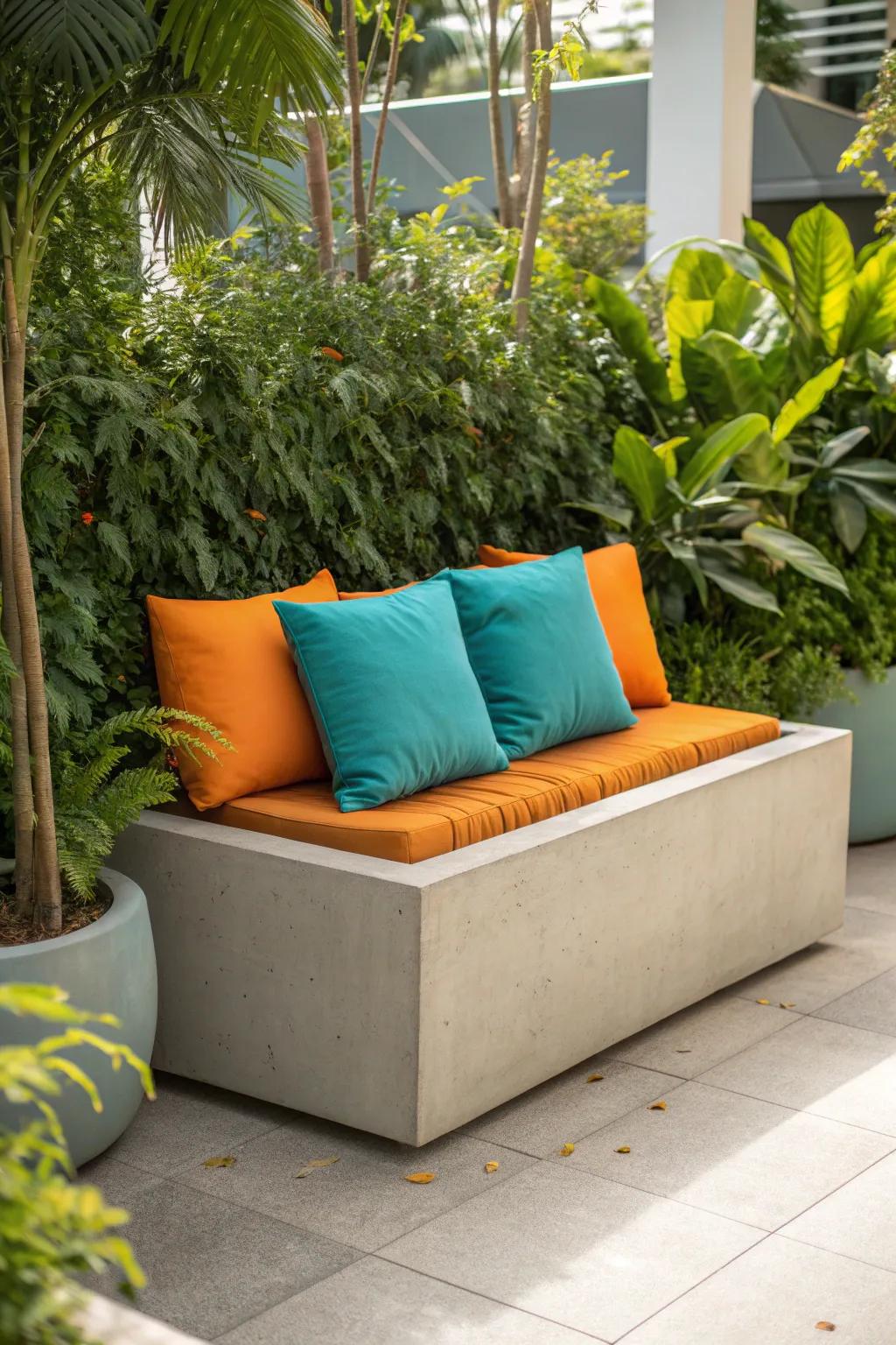 Combine style and function with planters that offer a place to sit and relax amidst greenery.