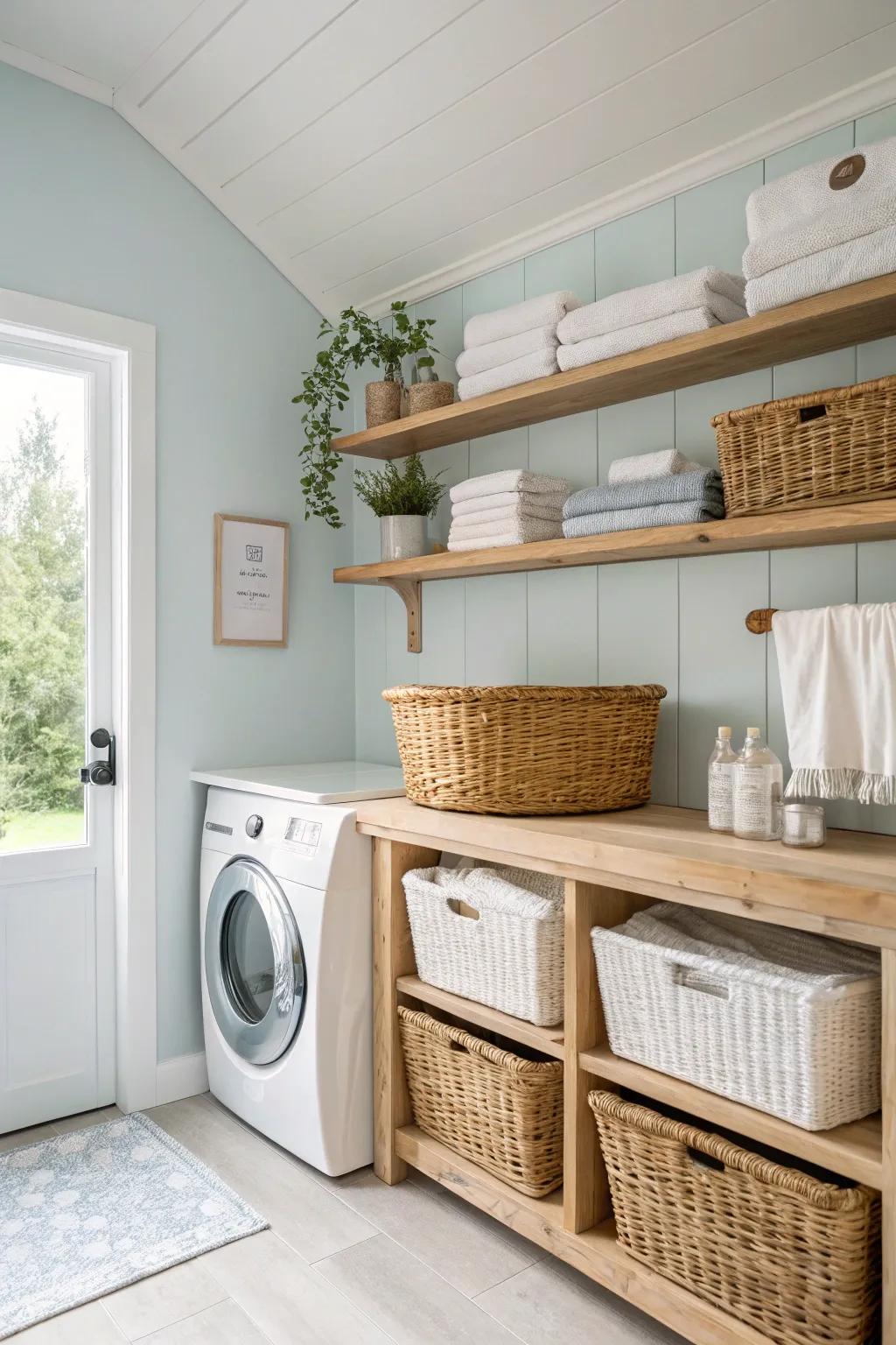 Let light blue hues infuse your laundry room with serenity and freshness.