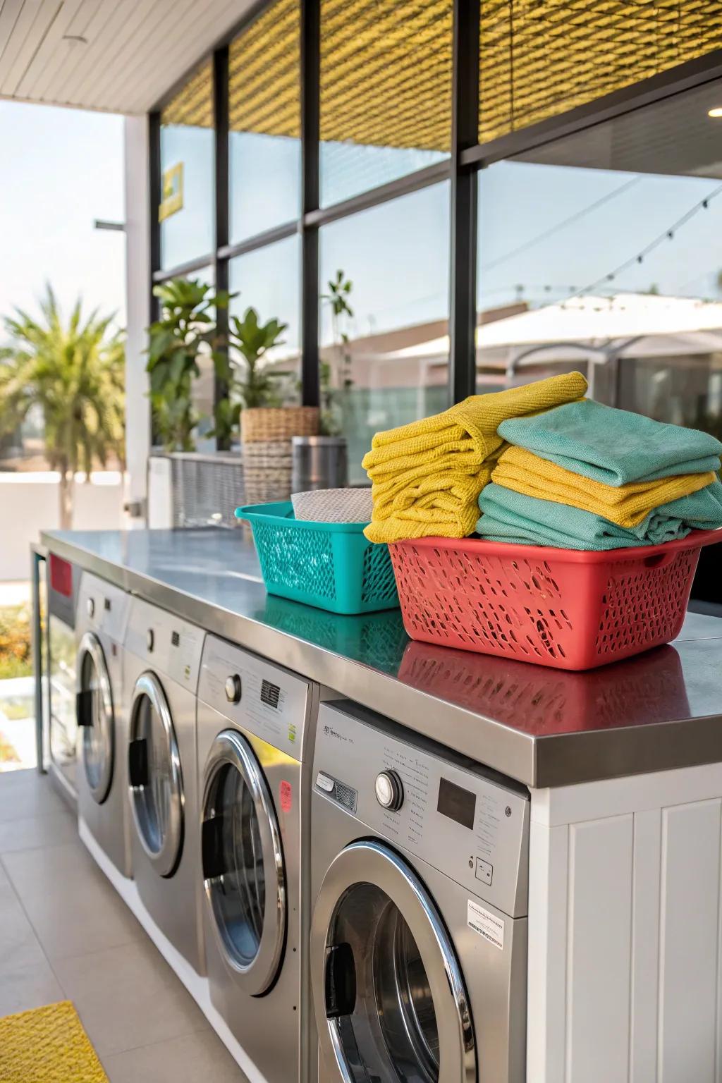 Maximize functionality with a floating countertop, perfect for folding and organizing your laundry.