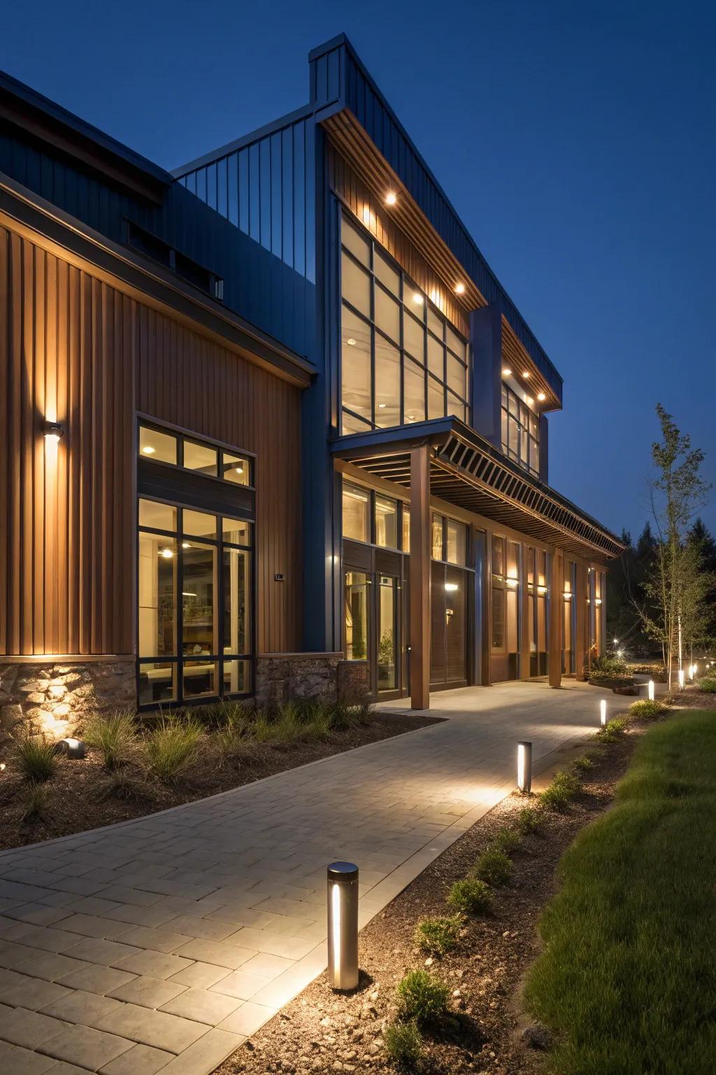 Spotlights can turn your metal barn into a nighttime masterpiece, ensuring safety and style.