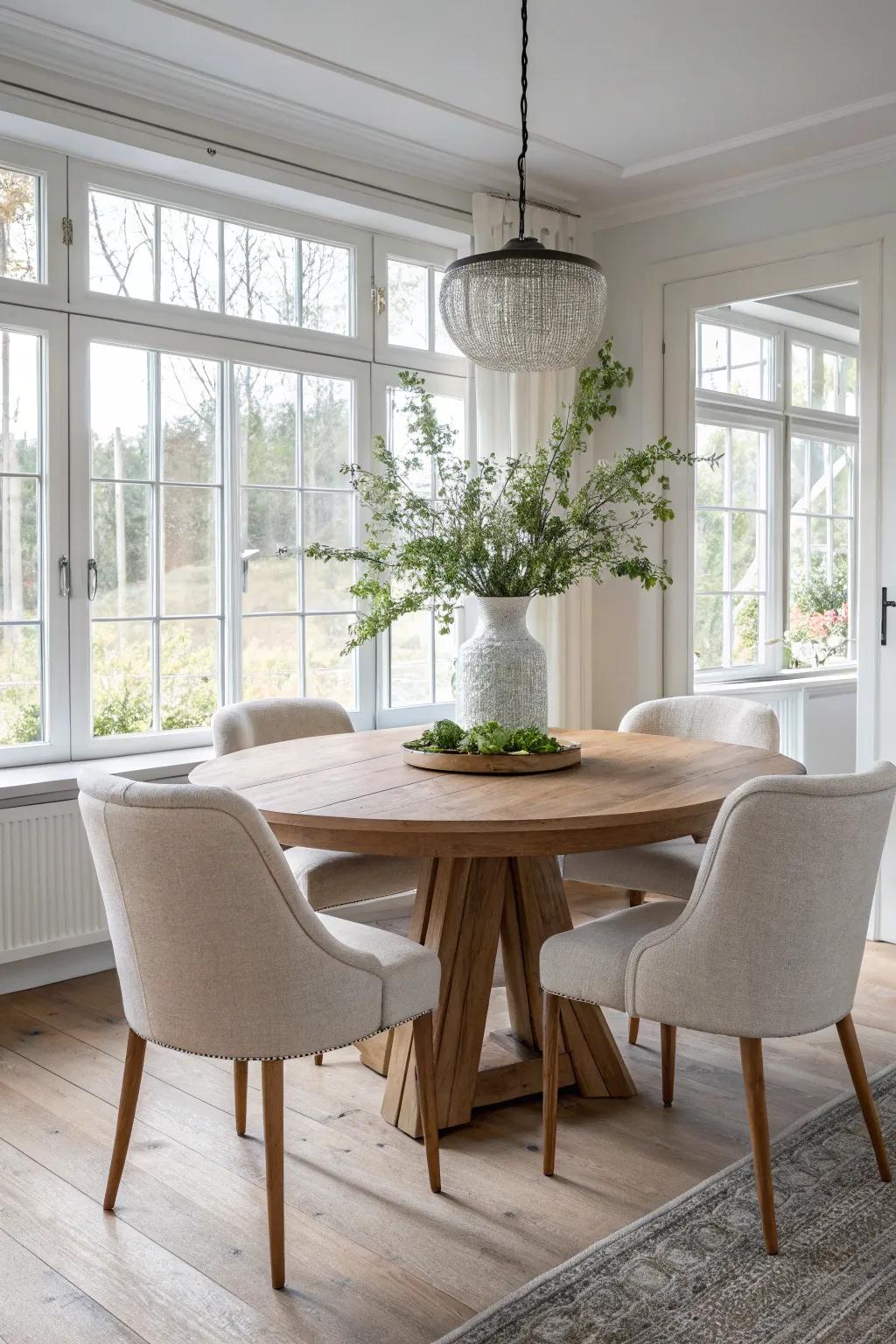 Simple yet functional furniture defines a minimalist dining room.