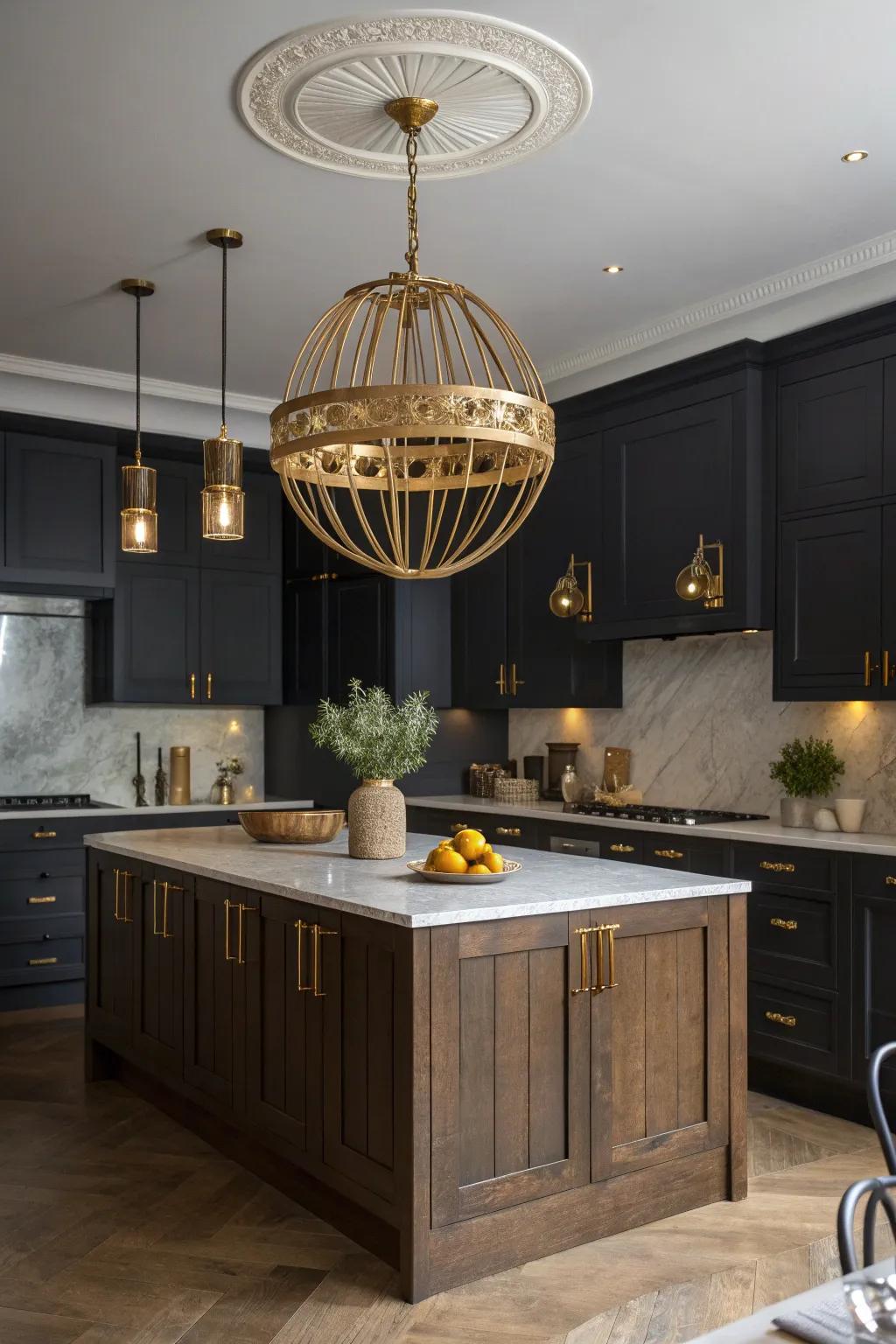 Make a bold statement with a large, sculptural light fixture that transforms your kitchen into a conversation starter.
