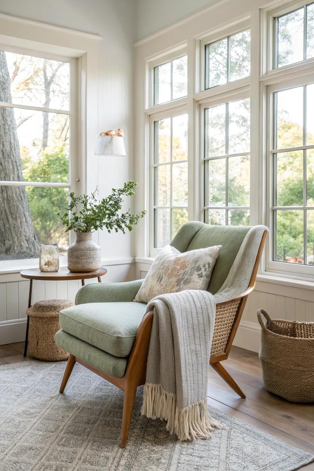 Natural light floods this office seating area, creating an inviting and energizing space.