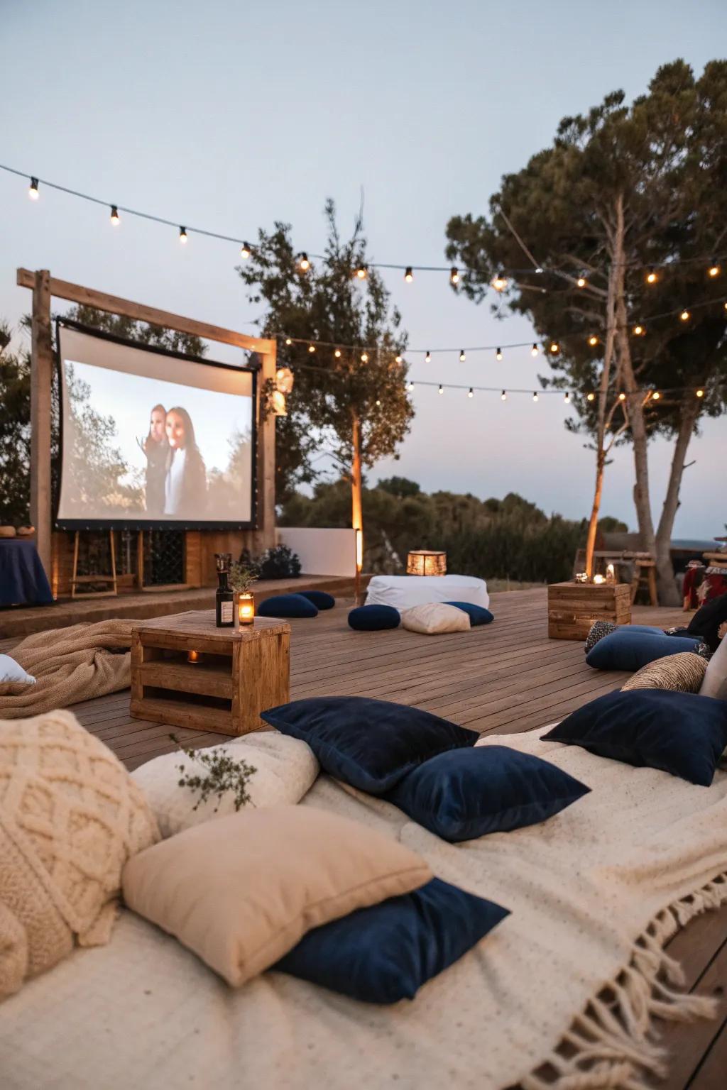 Unwind with a magical outdoor movie night experience.