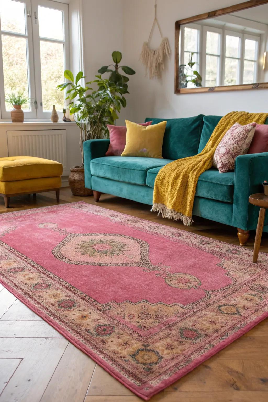 Infuse your space with warmth and character through a vintage pink rug.