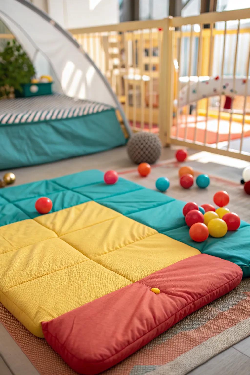 A cushioned floor adds comfort and style to your baby's play area, ensuring safe playtime moments.