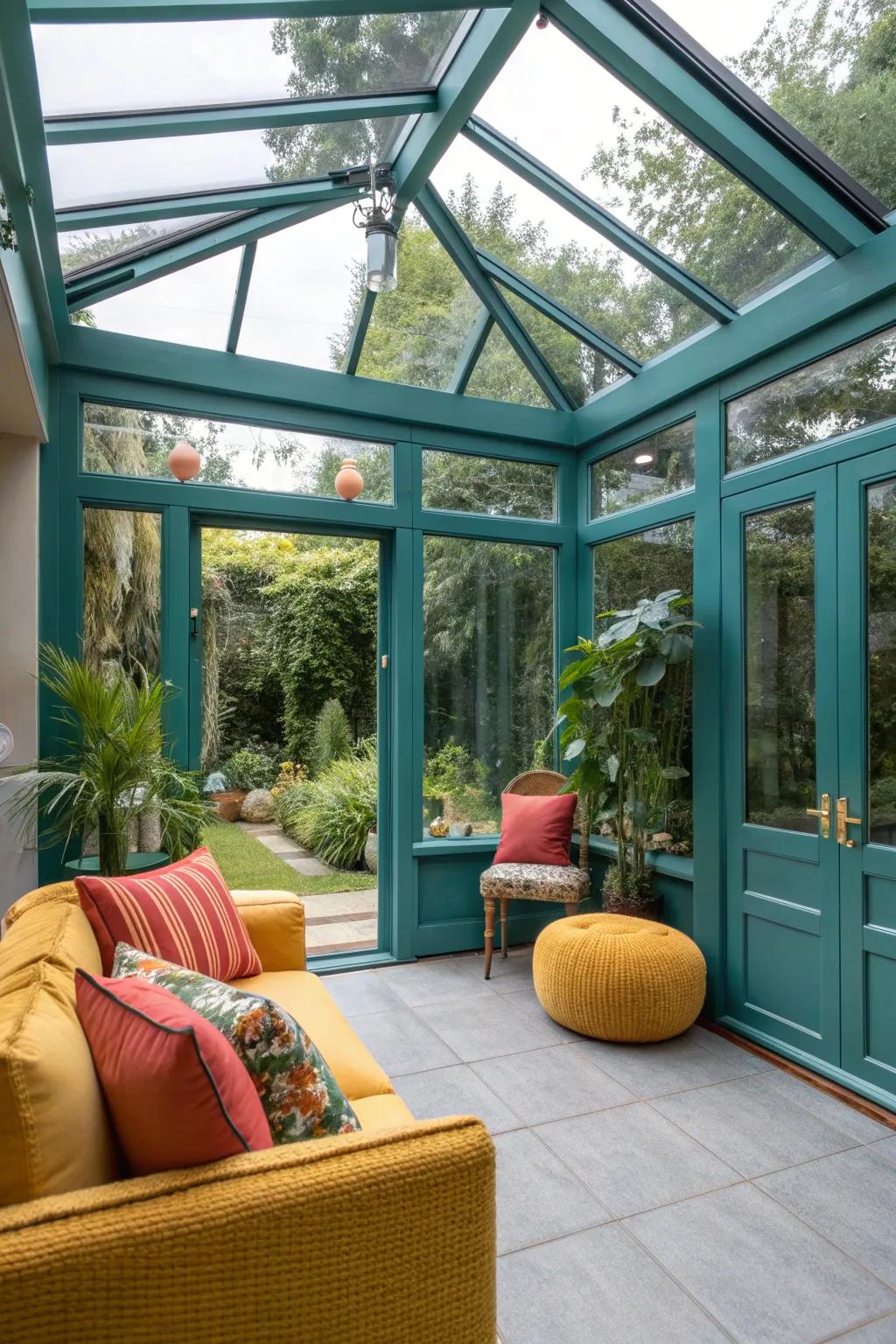 A conservatory offers a peaceful retreat to enjoy nature throughout the seasons.
