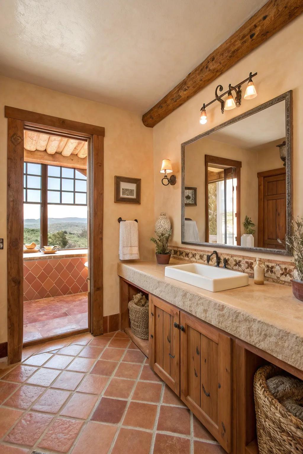 Natural stone and clay materials bring an earthy, grounded feel to your space.