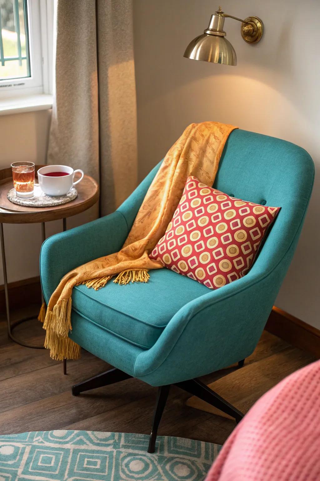 Find your relaxation haven with a cozy swivel chair corner.