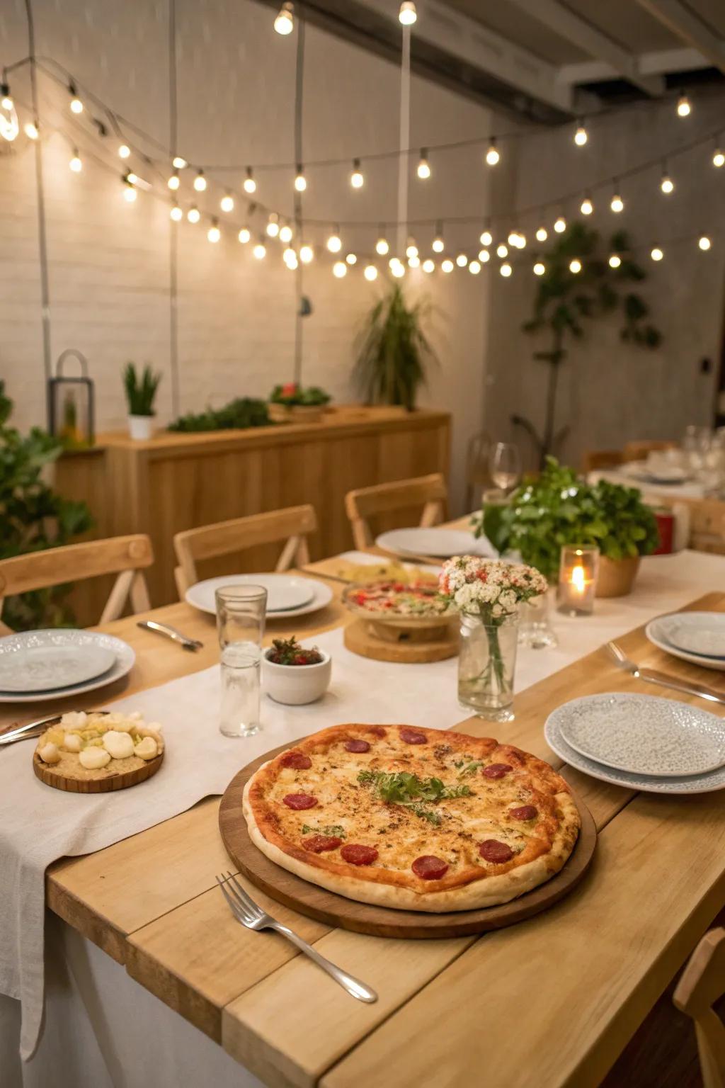 Create a magical ambiance with string lights that make every pizza slice taste like a special occasion.