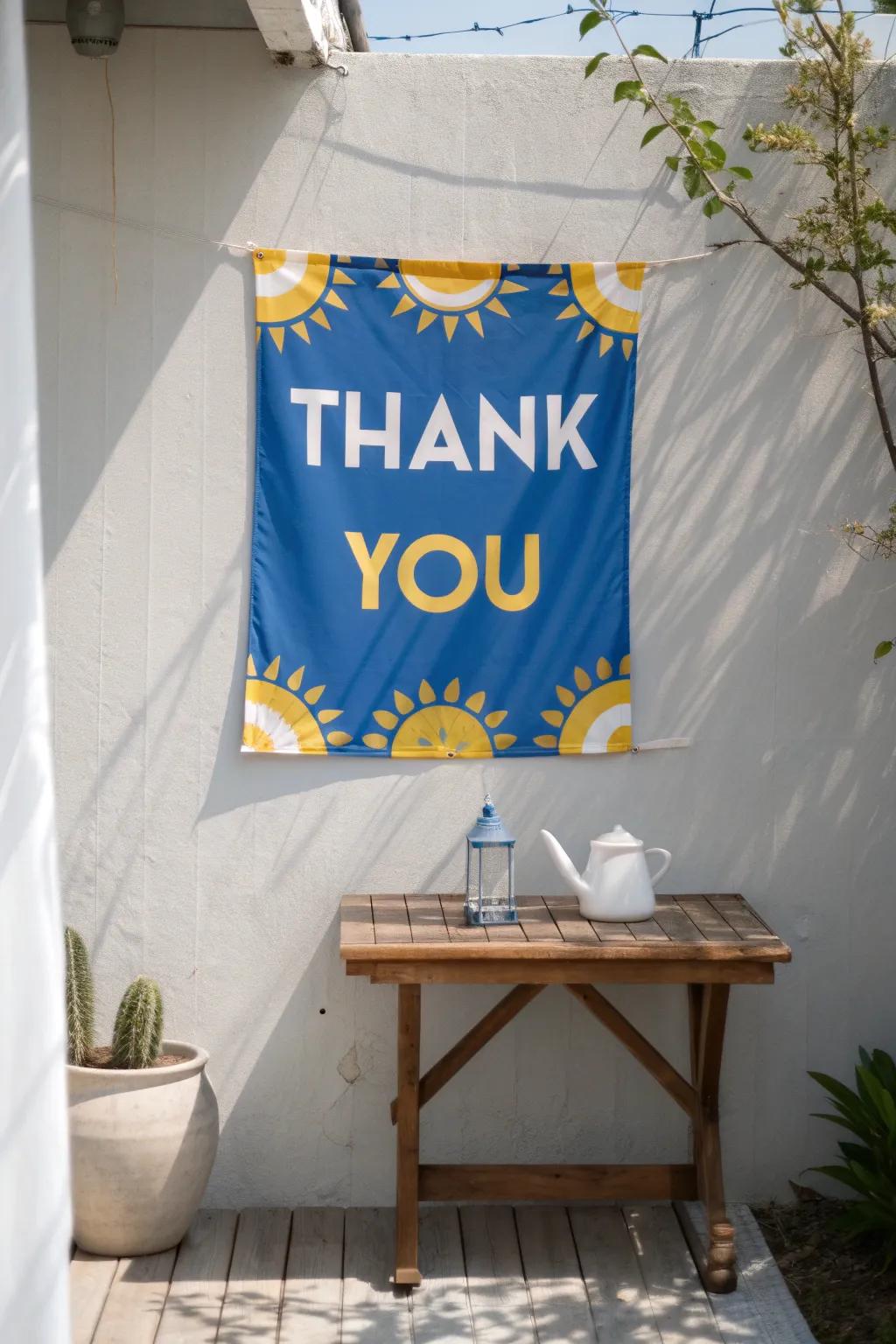 Let your gratitude shine with a banner that’s as vibrant as your celebrations.