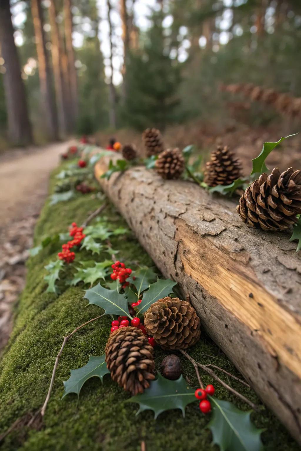 Capture the essence of the forest with pinecones that add a rustic charm to your yule log.