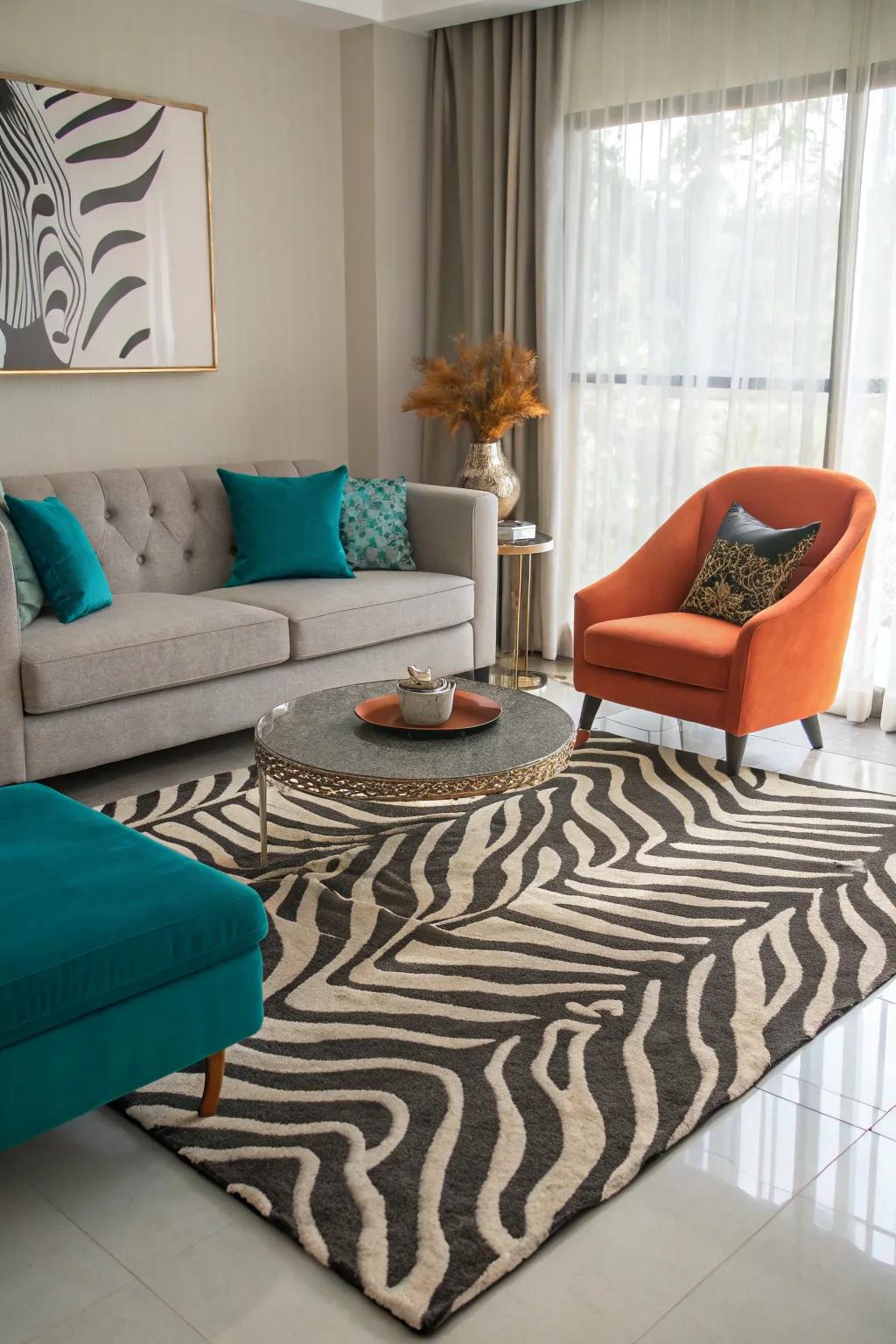 Mixing neutrals with bold colors creates a striking yet harmonious living room design.