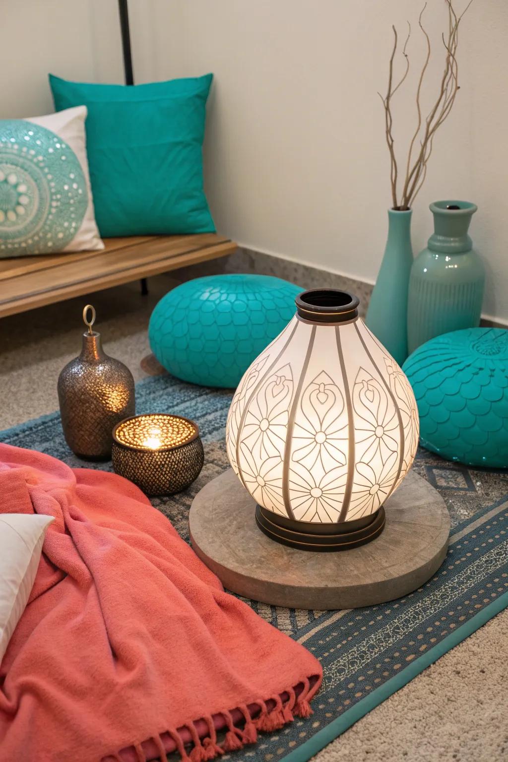 Create a calming atmosphere with ambient lighting in your zen corner.