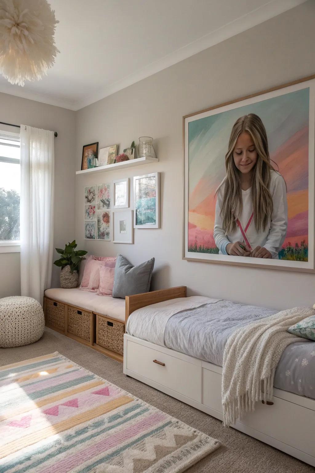 Wall art brings personality to a teen's room, transforming it into a gallery of her unique taste.