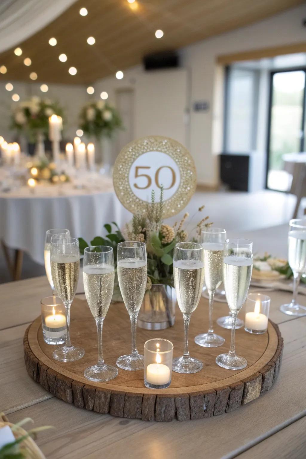 Toast to fifty fabulous years with a centerpiece that sparkles as much as the occasion.