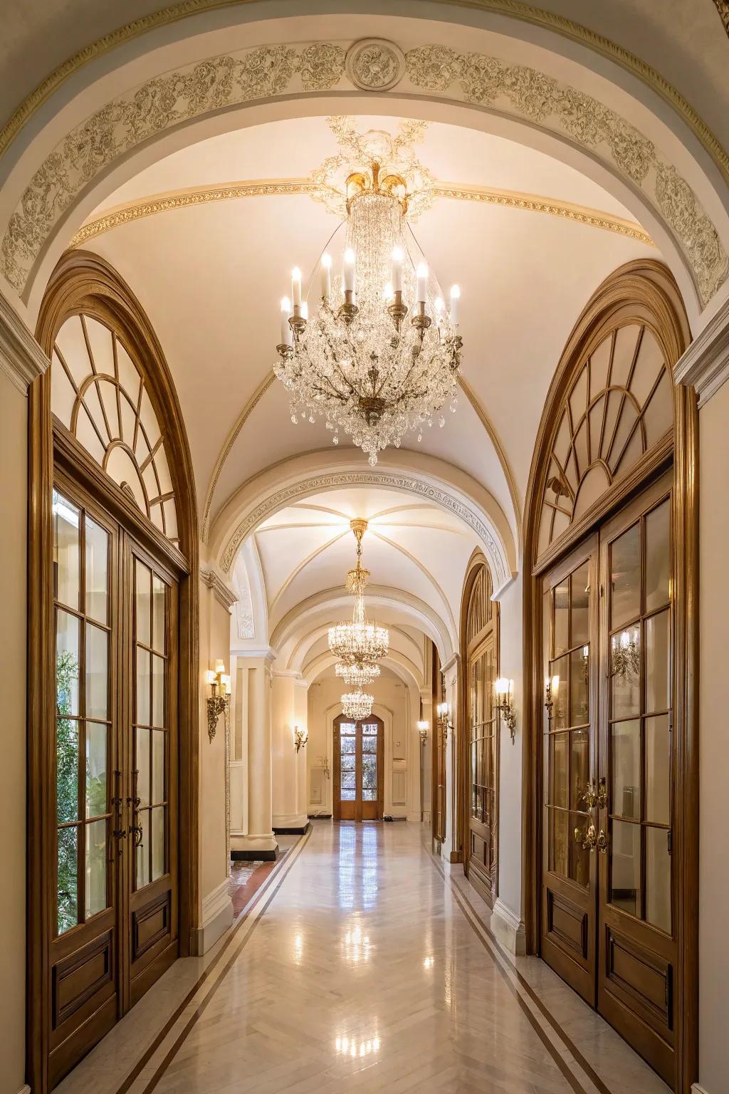 Make a statement with grand decorative arched hallways that captivate and inspire. #LuxuryLiving #HomeDecor #HallwayGoals