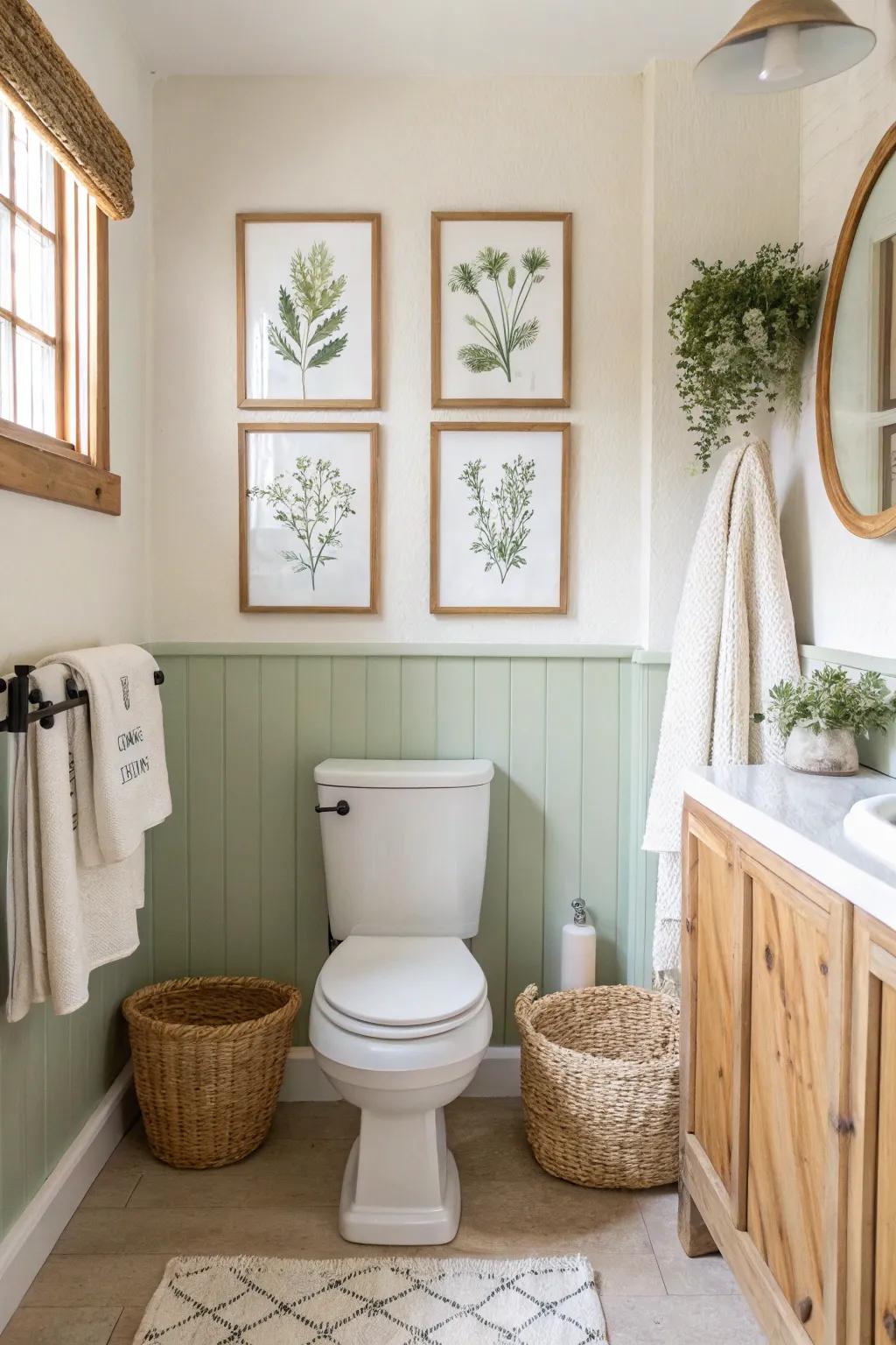 Botanical prints bring a refreshing natural element to your bathroom decor.