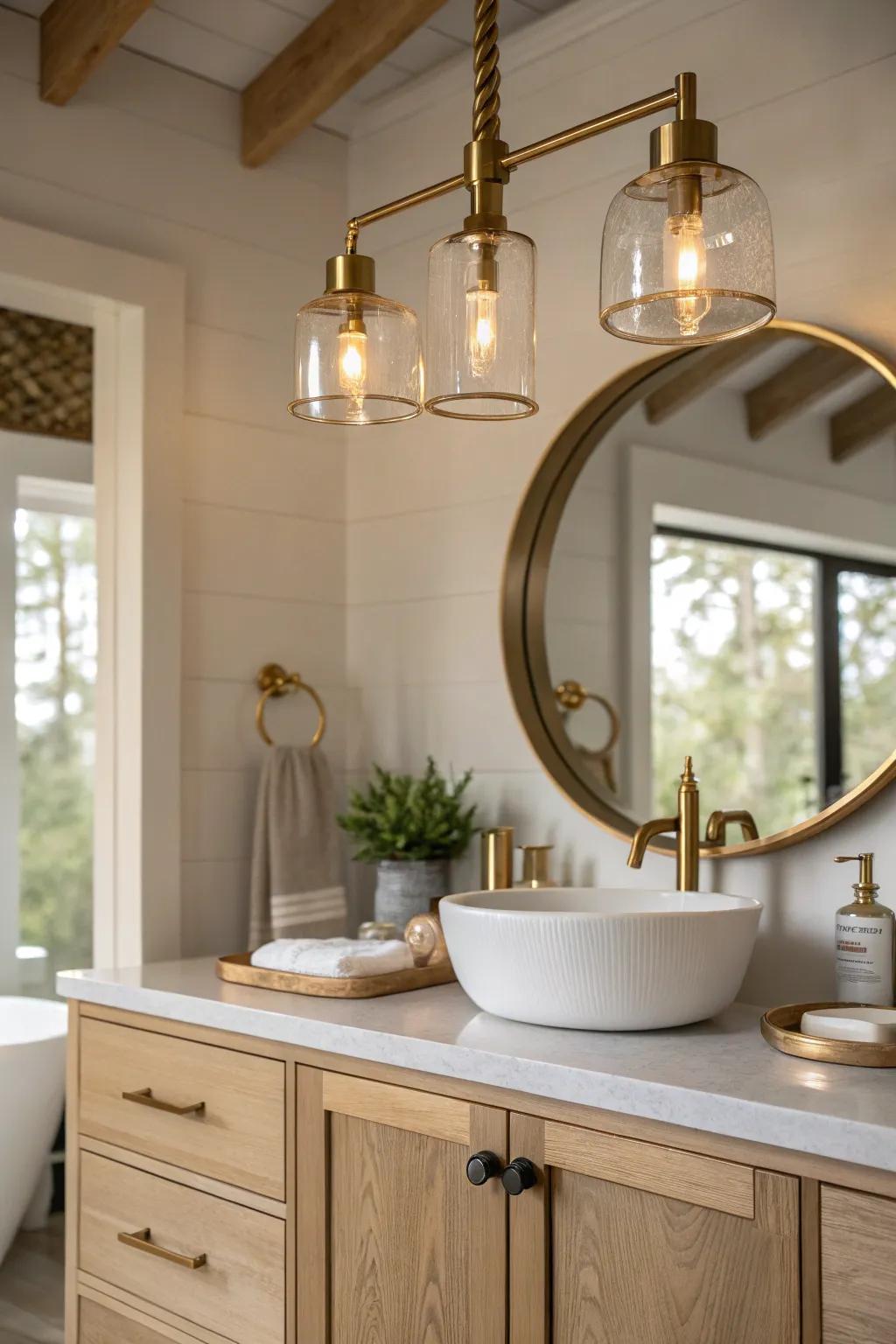 Lighting fixtures on soffits add elegance and ambiance to your bathroom.