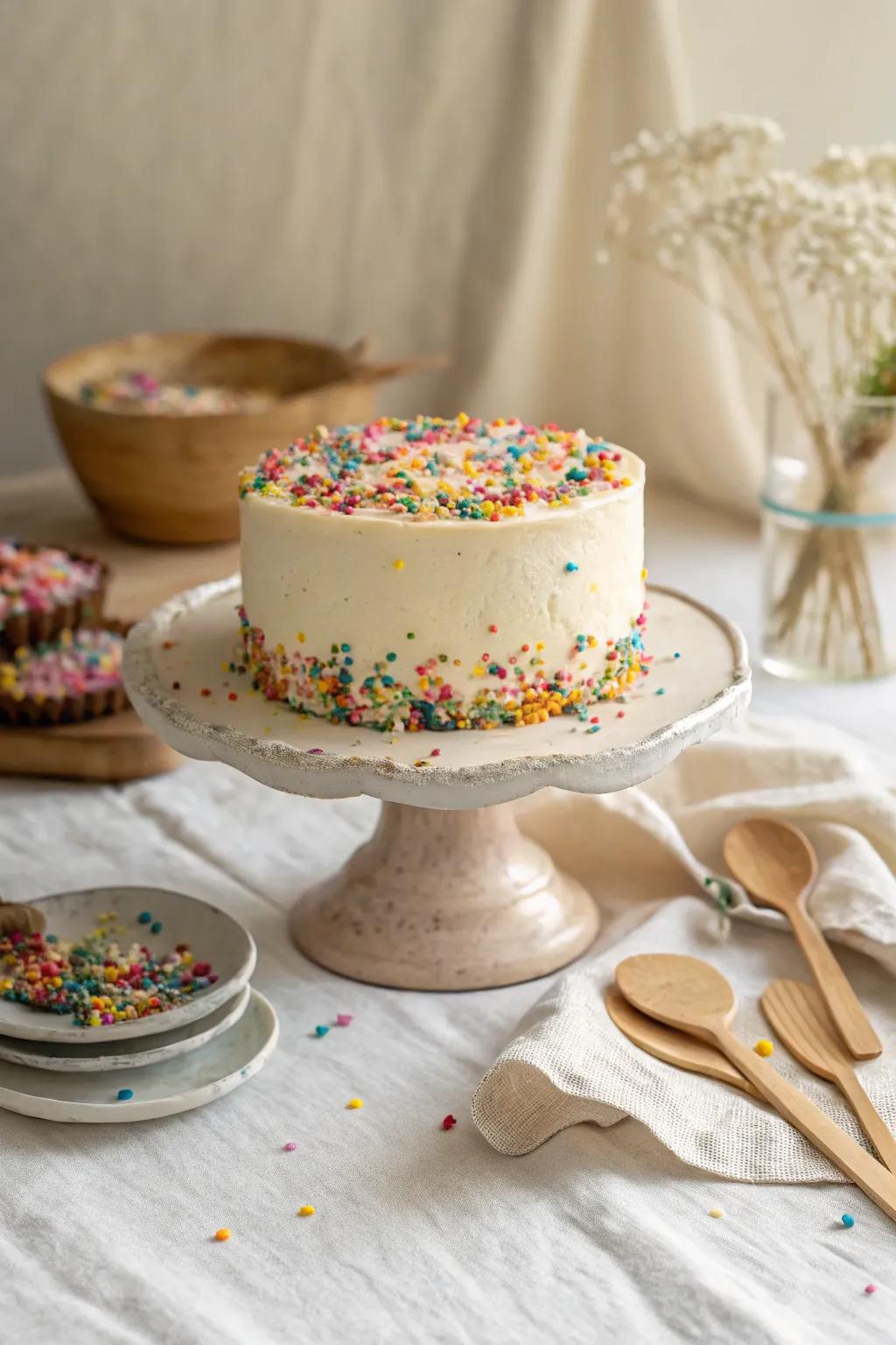 Add a burst of fun and color to your cake with playful sprinkles and confetti. 🎉 #PartyCake #FunDecor