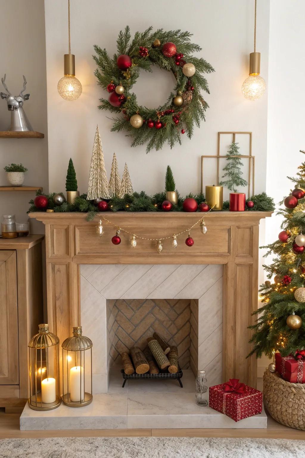 Enhance your mantel with ornaments that sparkle and shine, bringing the festive spirit to life.