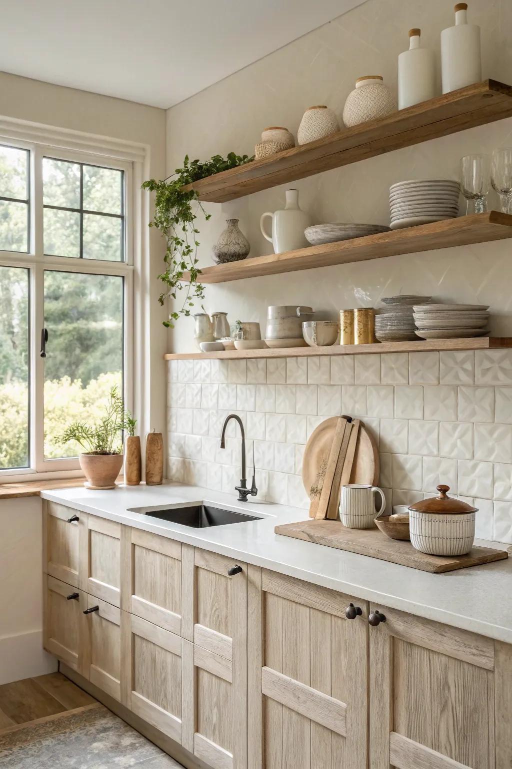 Experience timeless elegance with a classic cream backsplash in your kitchen.
