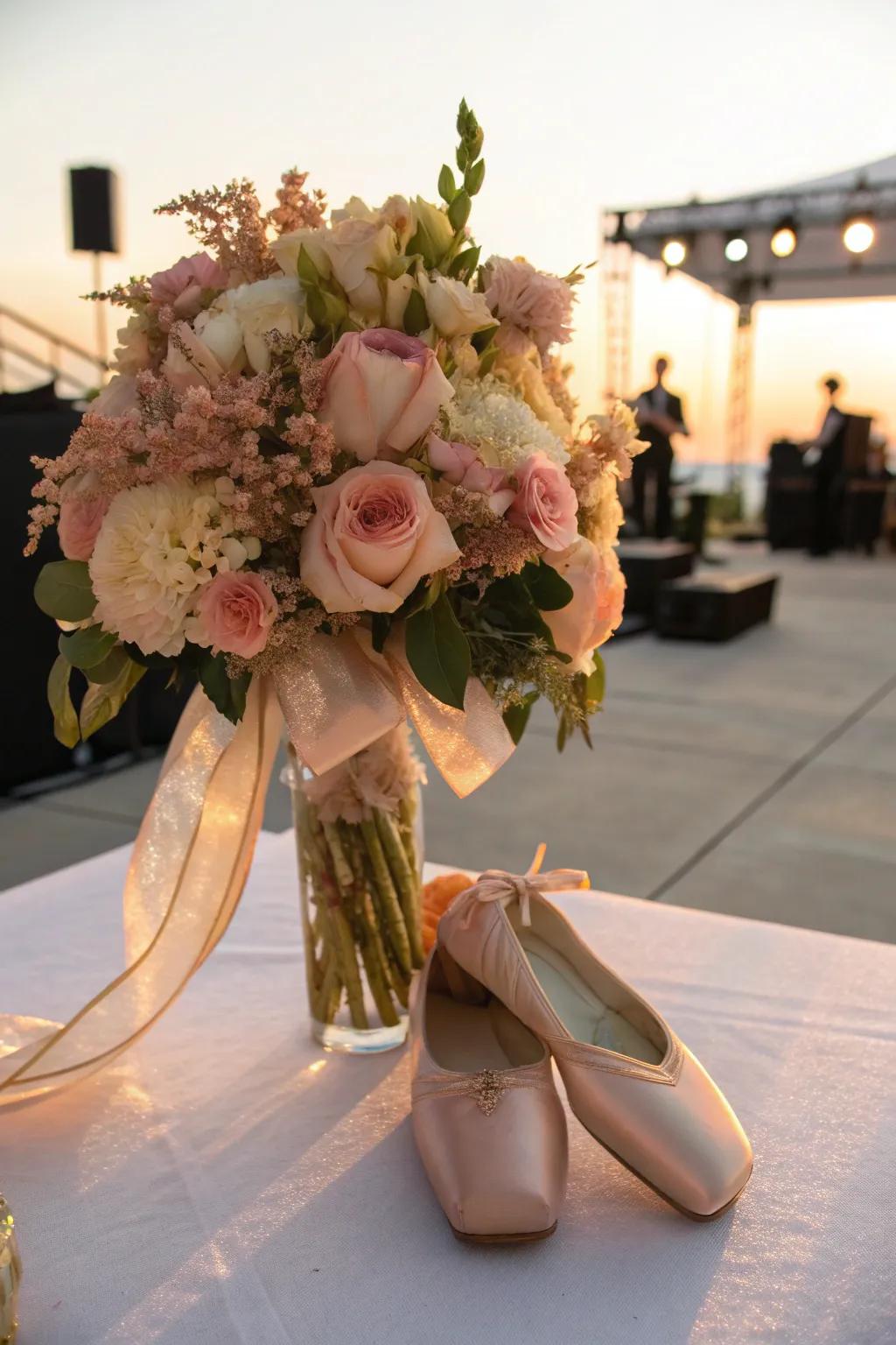 Surprise your dancer with a bouquet tucked into charming ballet slippers.