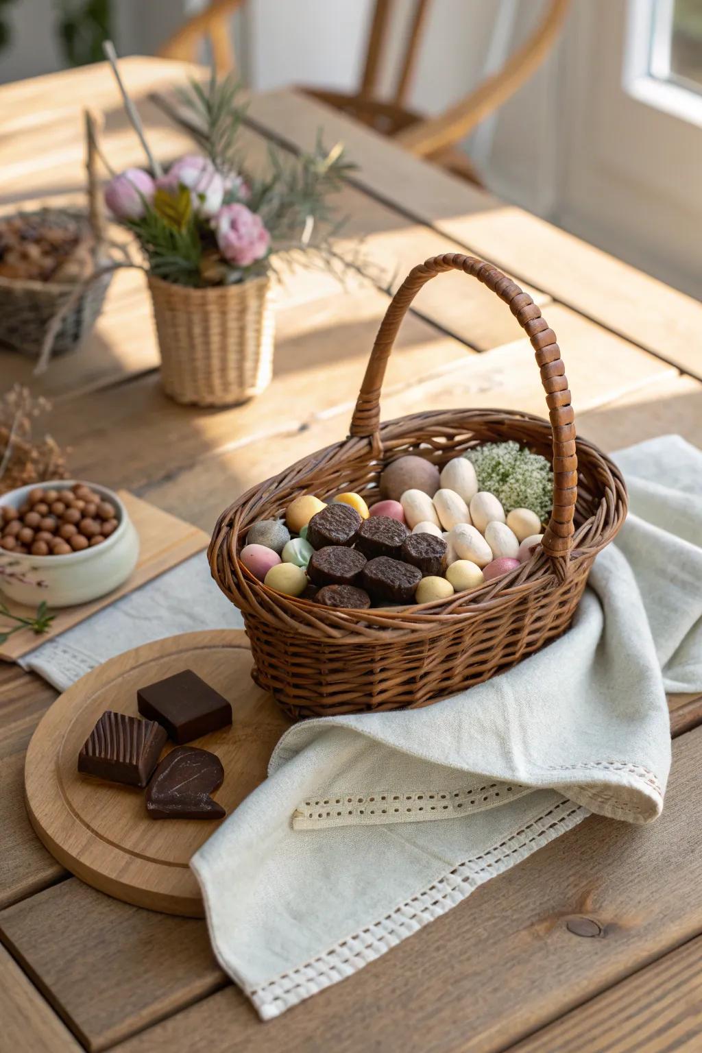 Indulge in a sweet Easter tradition with baskets brimming with delicious treats. 🍫 #SweetTreats #EasterBasket