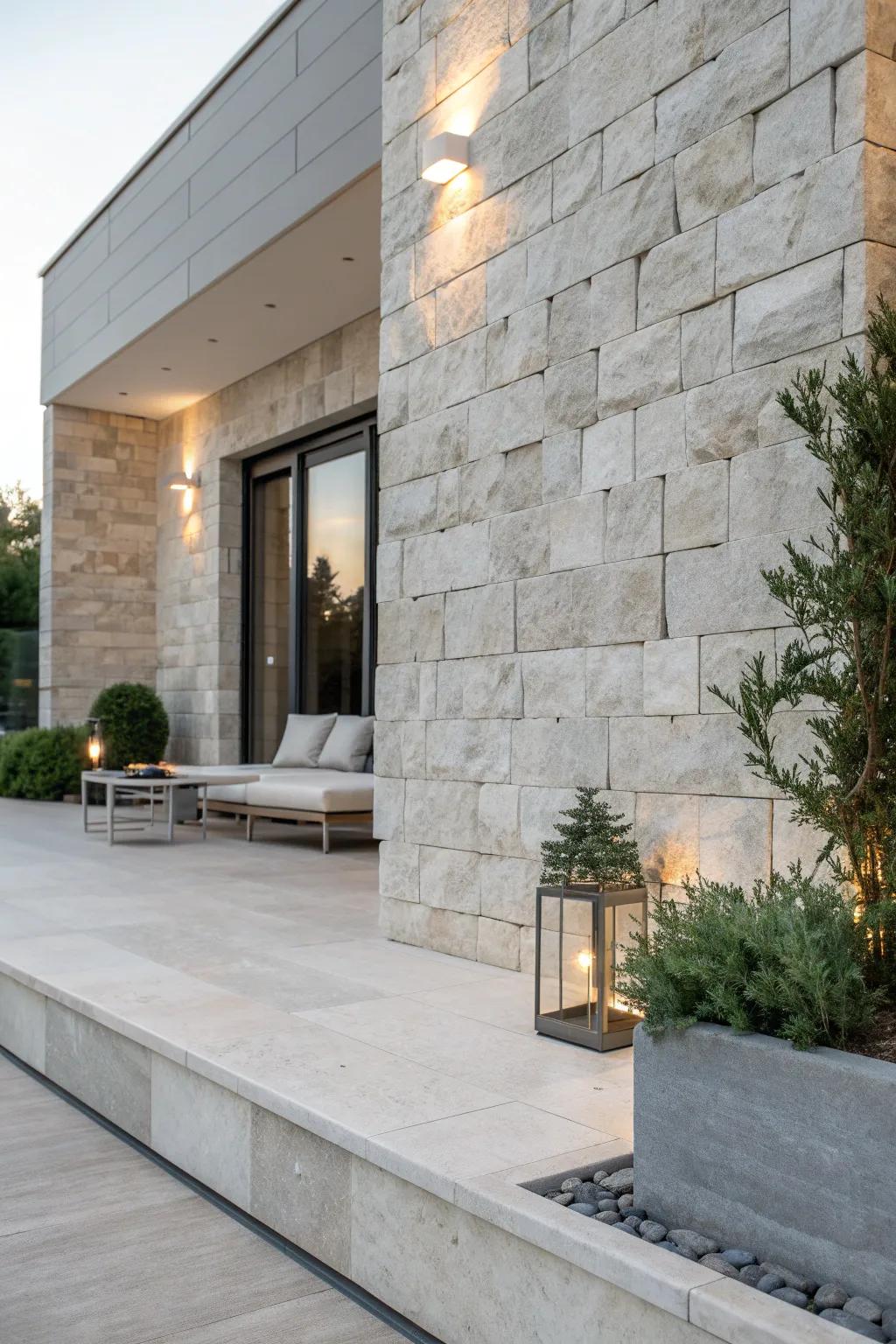 Achieve minimalist chic with stone cladding that offers a sleek, understated look.