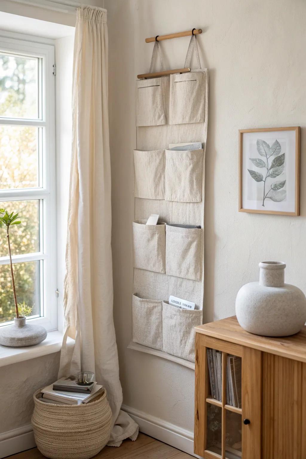 Combine beauty and functionality with fabric wall decor that keeps you organized.