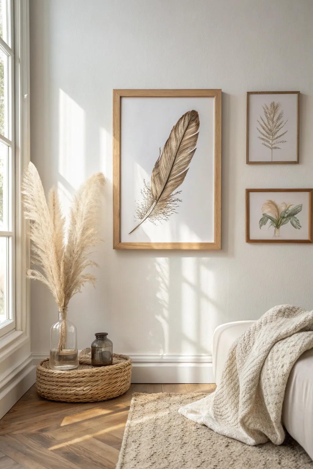 Elevate your walls with framed feather art that combines nature and elegance.