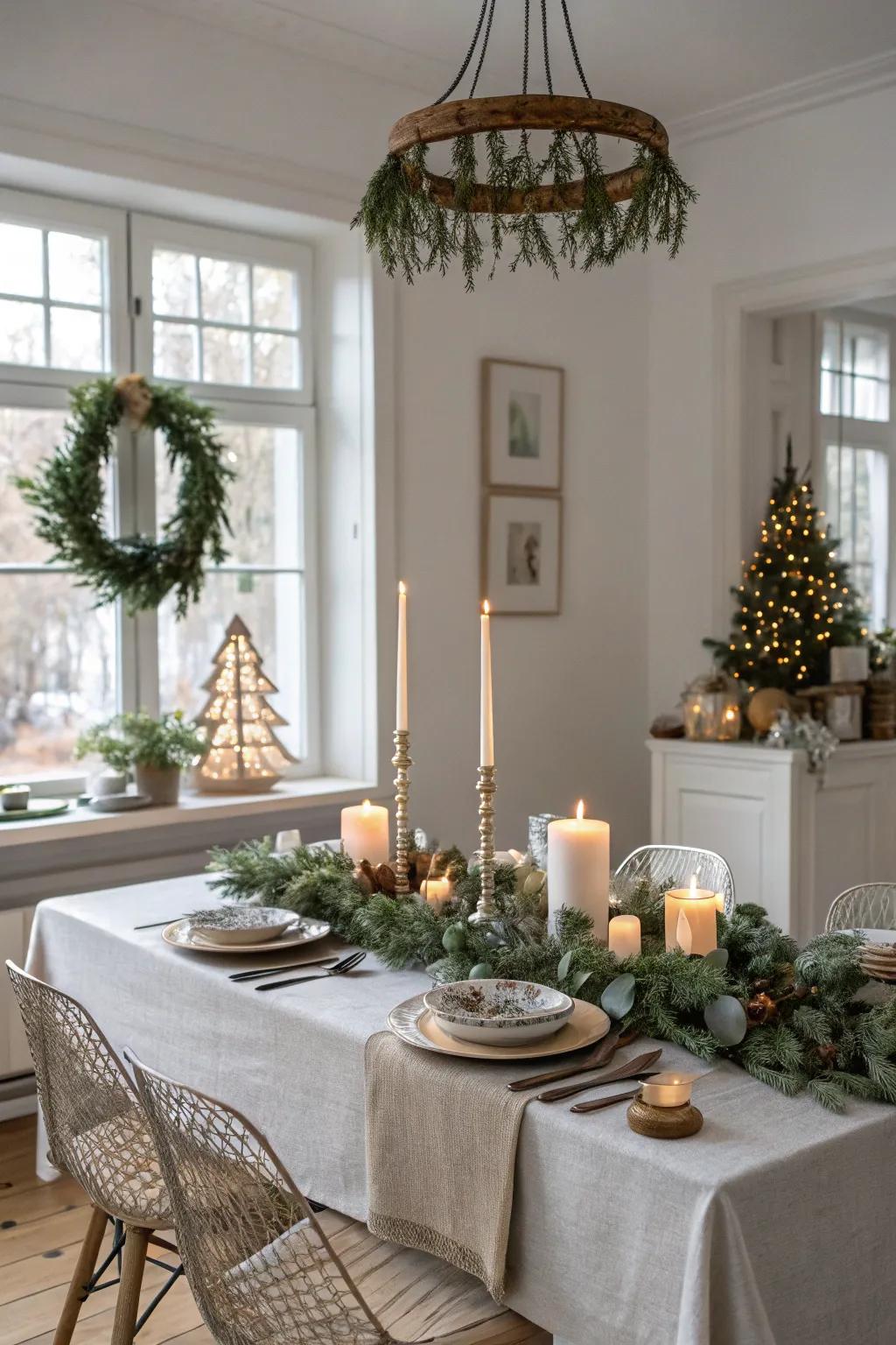 Dine in style with a centerpiece that combines natural beauty and elegant accents.