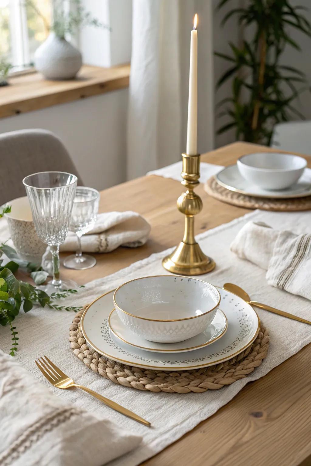 Simplicity meets opulence with white and gold tableware, perfect for any occasion. ✨ #ElegantDining #GoldAccents