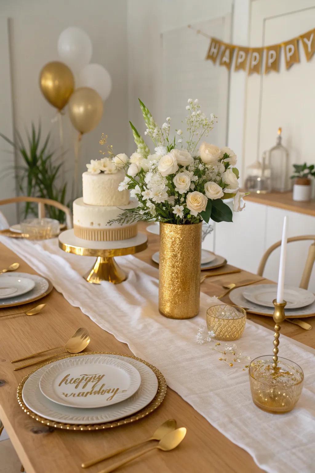 Create a stunning tablescape with gold accents that tie the theme together. 🍽️🌟 #TableDecor #PartyIdeas